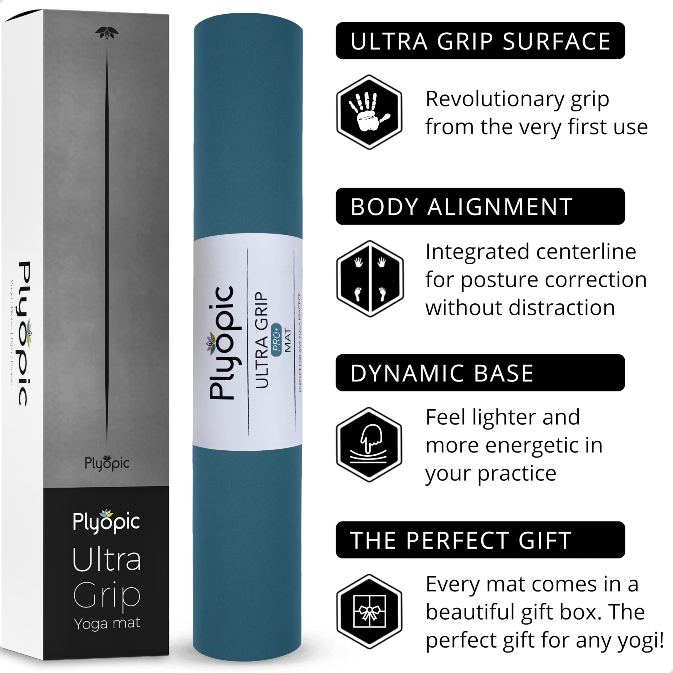 Plyopic Ultra-Grip Pro+ Yoga-Matte – Unschlagbare Rutschfest Leistung. Komfortabel und Schweißresistent. Ausrichtungslinie. Für Yoga, Joga, Pilates, Bikram und Hot yoga