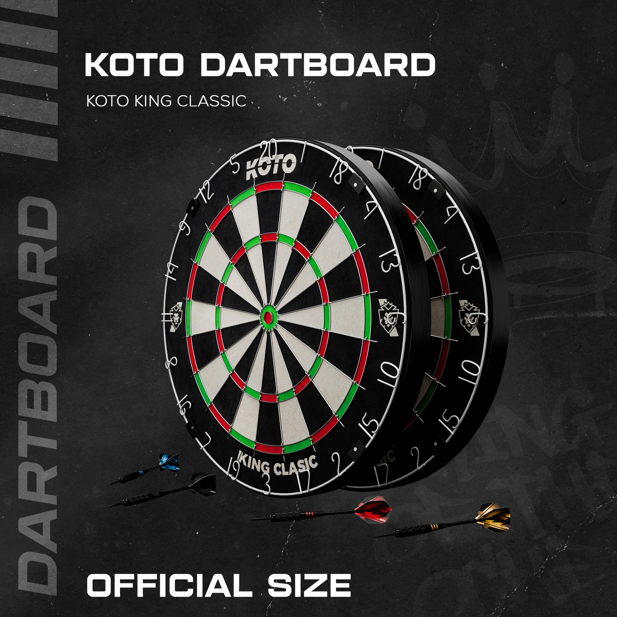 KOTO – King Classic Dartboard, Misura Ufficiale, Sisal Africano e Fibre, Tecnologia Filo Sottile, Bersaglio Freccette Professionale