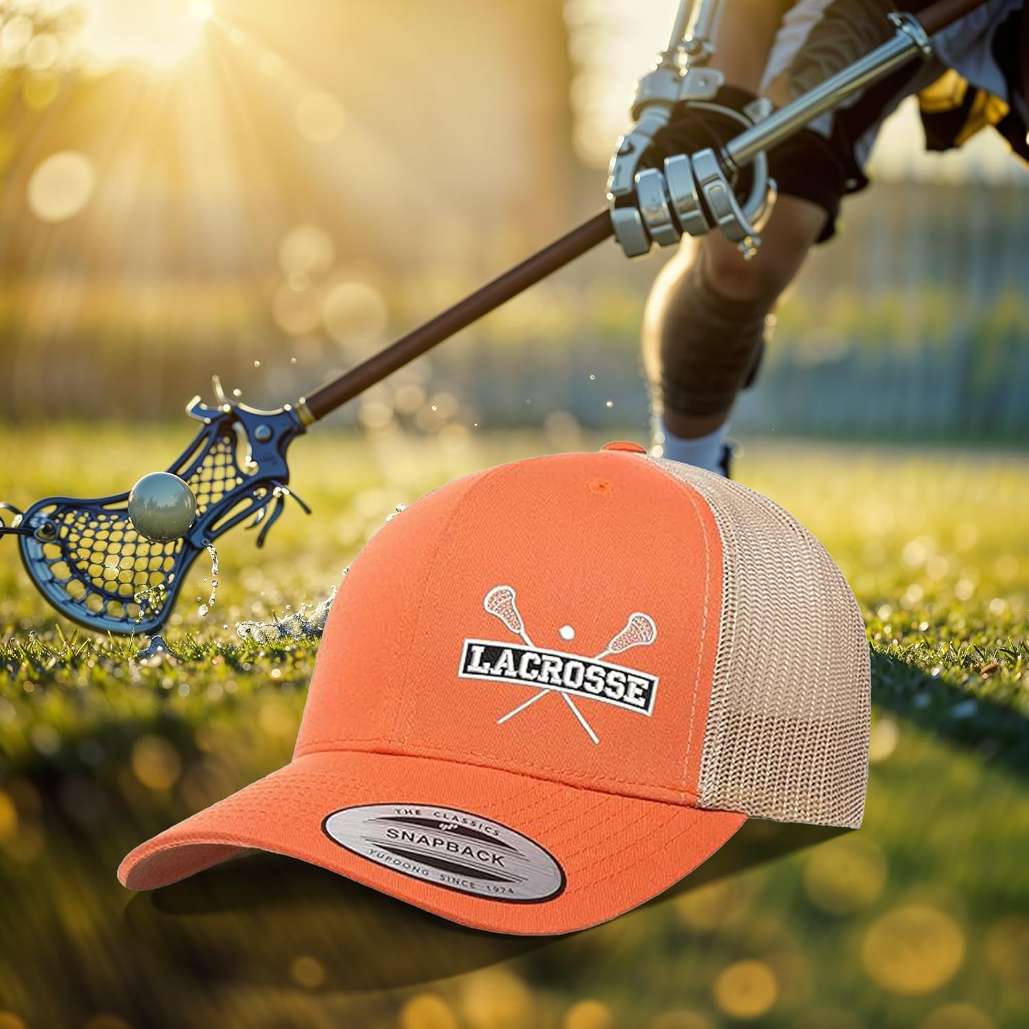 Embroidered Lacrosse Trucker Hat – Adjustable Mesh Back Snapback Cap for Men & Women, Breathable Baseball Cap