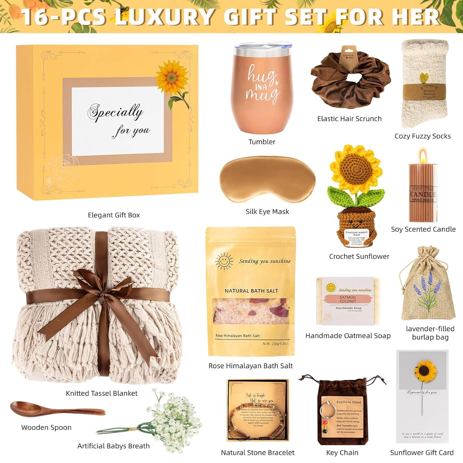 Uongeod Gift Baskets for Women Get Well Gifts for Women New Mom Care Package Birthday Sympathy Grief Sunflower Thinking of You Basket - Image 2