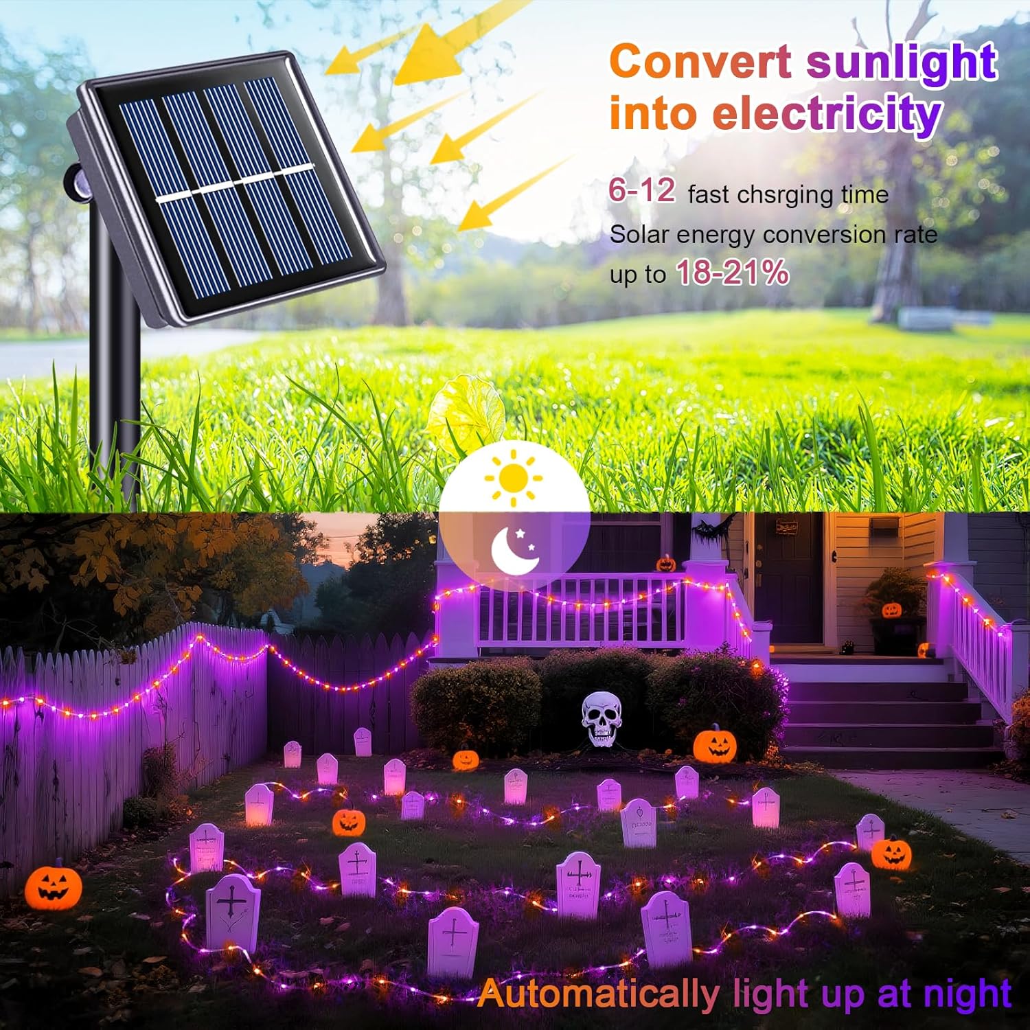 JMEXSUSS 200 LED パープル オレンジソーラーロープライト付き