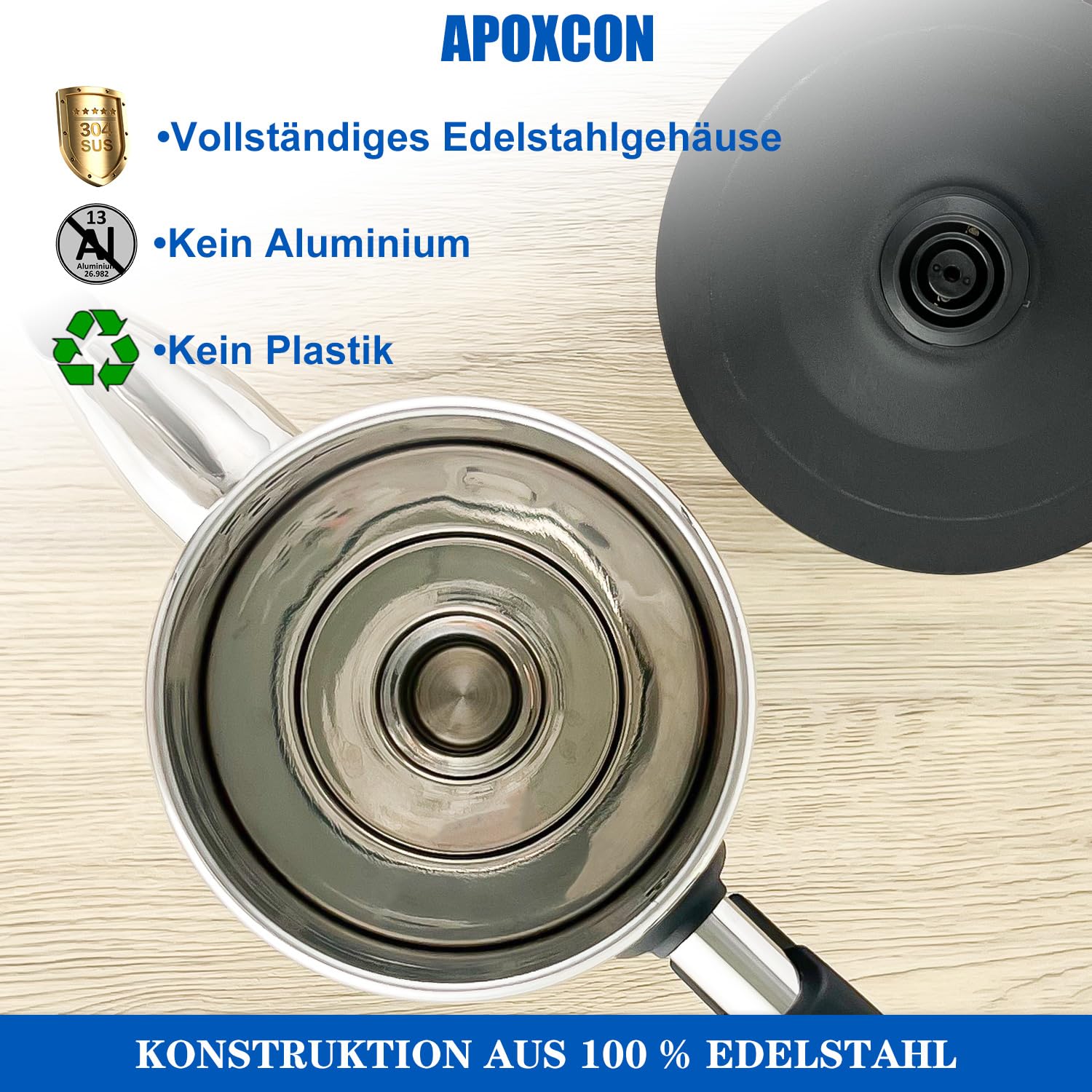 APOXCON Edelstahl Kaffeekanne Elektrisch, mit sichtbarem Brühknopf, cordless Servieren, aluminiumfrei,12 Tassen