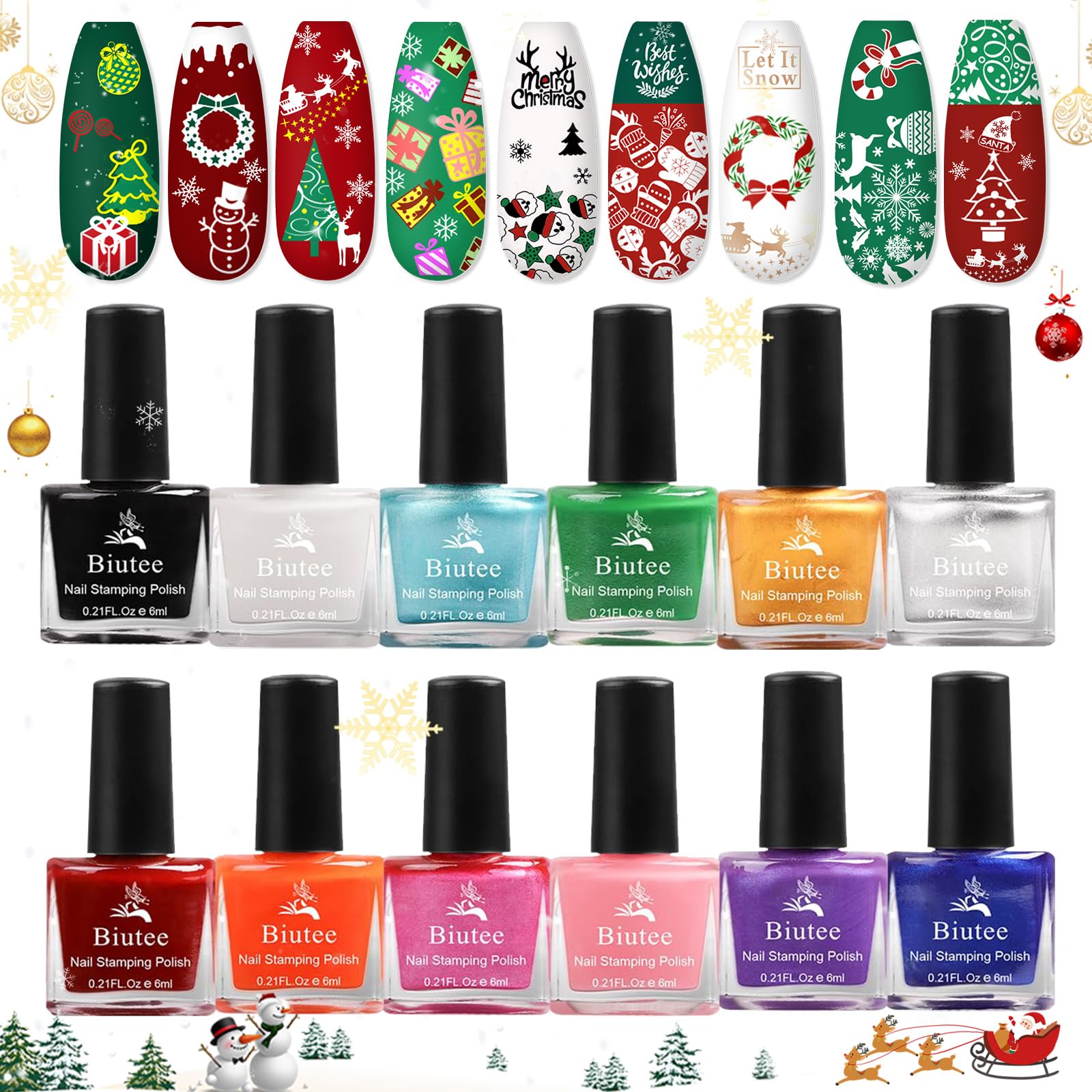 Biutee Nail Stamping Polish 12 Colors 6ML for Stamping Plates Air Dry With Gift Box