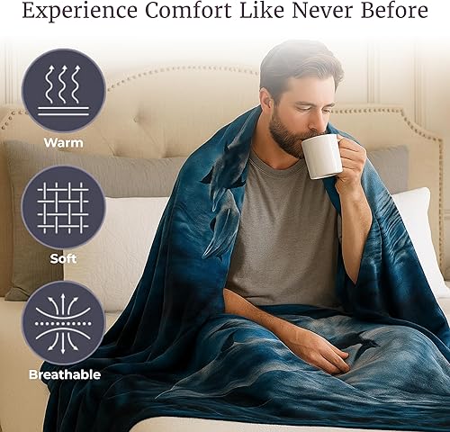 Miniatura 5 de Lavish Home Manta pesada de 92 x 80 pulgadas con patrón de delfines oceánicos, manta gruesa de felpa gruesa de 8 libras de visón sintético suave y