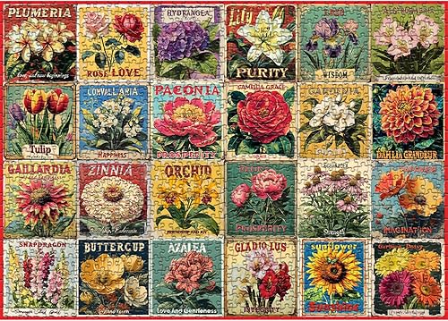 Miniatura 9 de Rompecabezas vintage de flores para adultos de 1000 piezas, rompecabezas de arte único y hermoso collage floral, con temática de plantas de