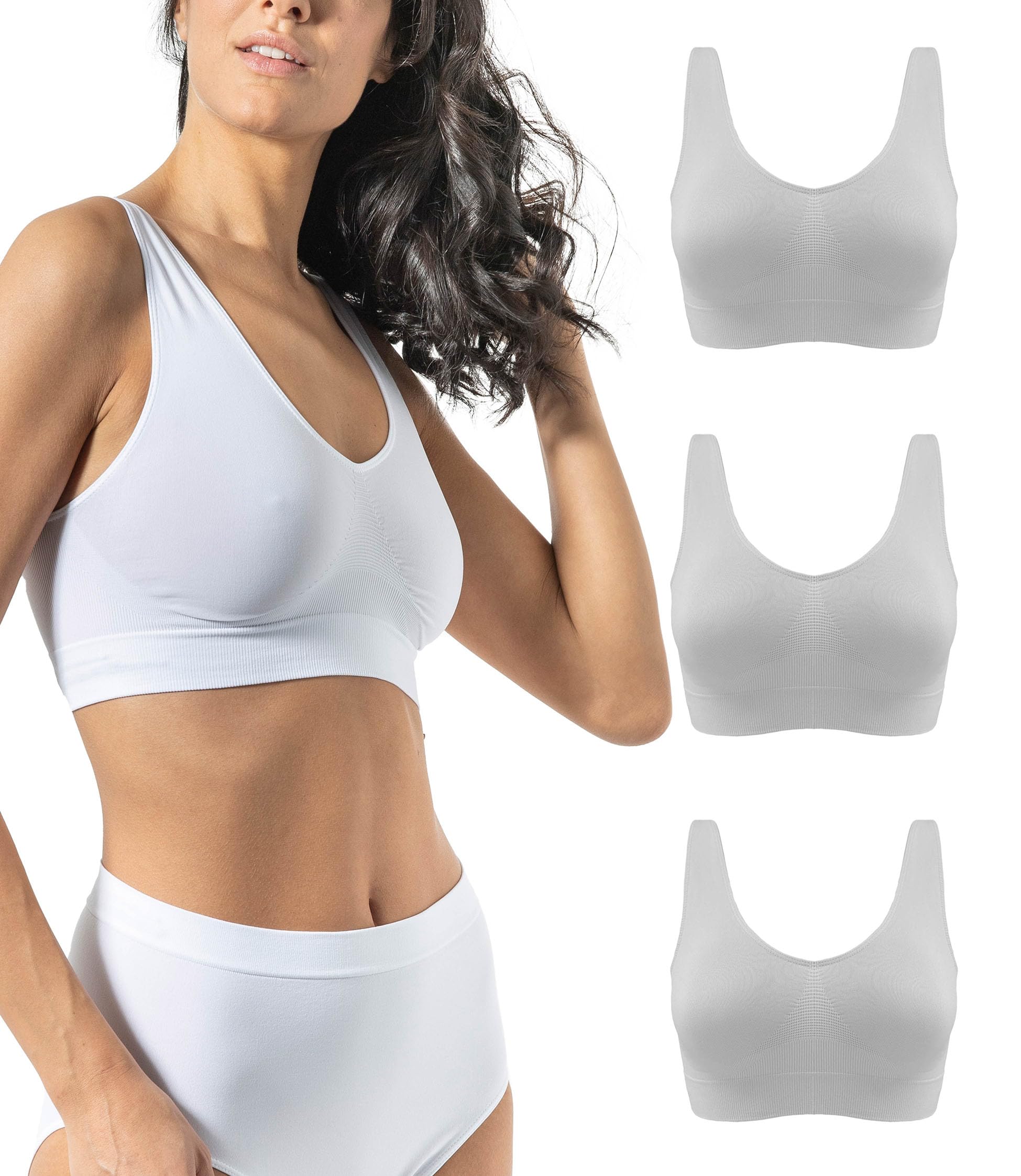 Risalti Reggiseno Senza Ferretto Spalla Larga 3 pz - Bralette Donna in Microfibra, Brassiere Top Donna Elasticizzato, Intimo Donna, Senza Cuciture - Made in Italy
