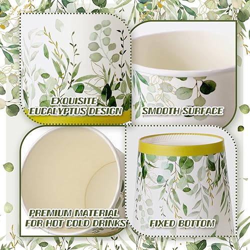 Miniatura 4 de Panelee 64 tazas desechables de boda a granel eucalipto verde salvia tazas de café para boda, despedida de soltera, baby shower, cumpleaños y