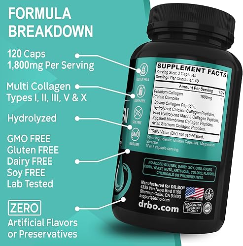 Miniatura 8 de Péptidos de colágeno múltiple para mujeres y hombres - Tipo I, II, III, V y X Multi colágeno para mujeres y hombres cápsulas complejas, píldoras de