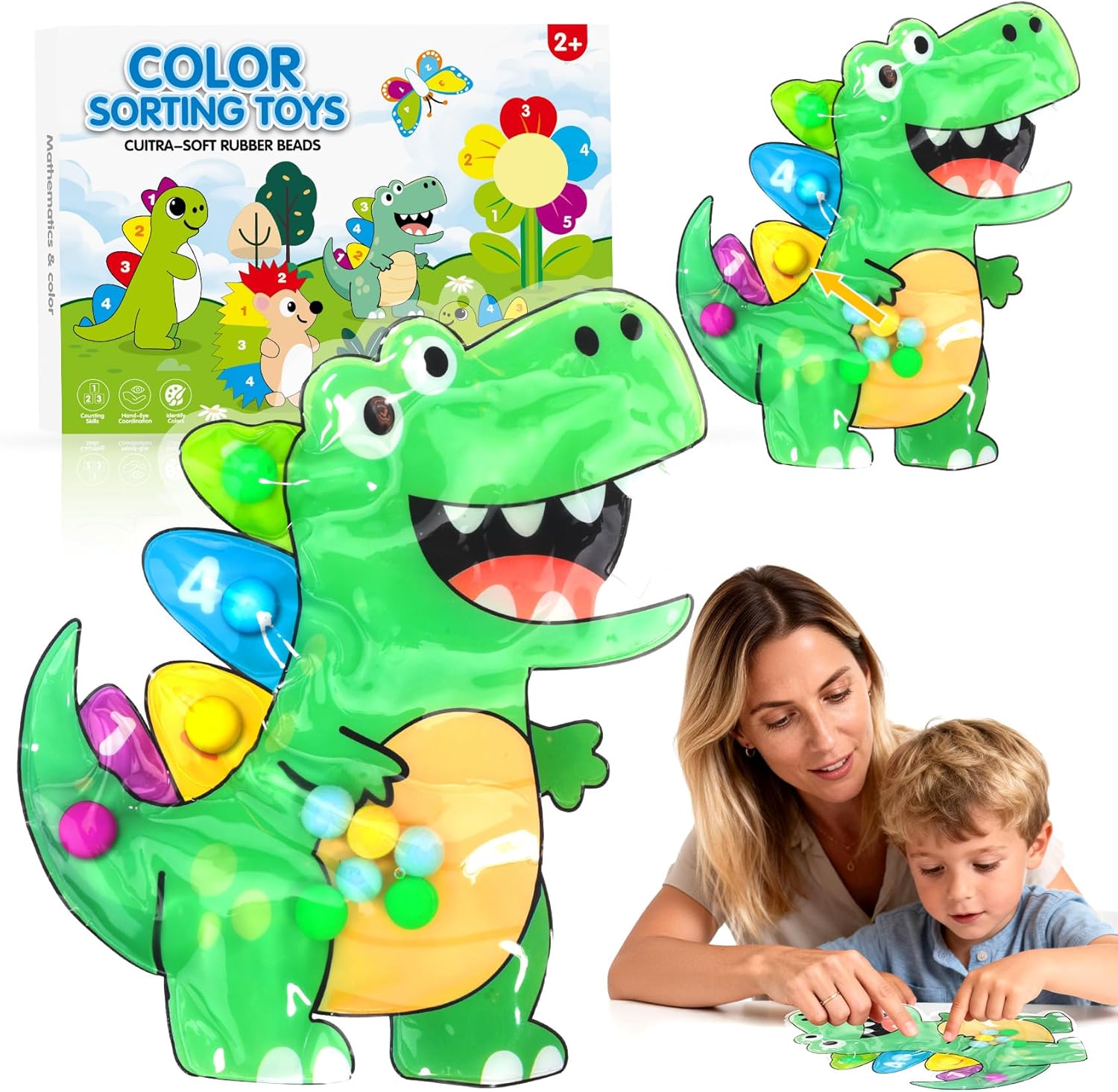 Dinosaur Color Sorting Sensory Toys for Toddlers 1-3,Fine Motor Skills Matching Travel Toys for Kids,Easter Basket Stuffer Gift for Toddler Boy Montessori Fidget Preschool Classroom Activities for Kid
