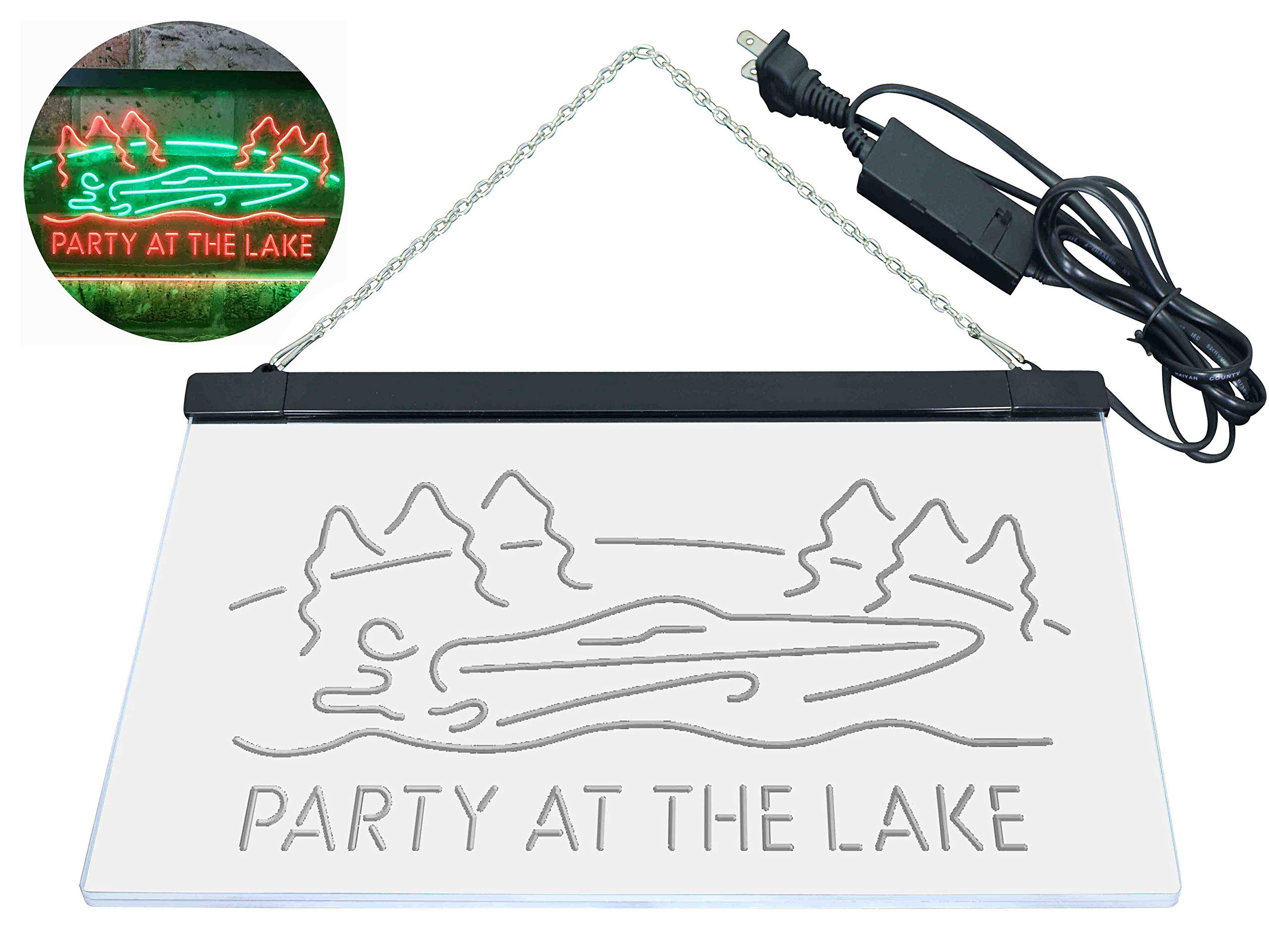 ADVPRO Party At The Lake Cabin Display Dual Color LED Enseigne Lumineuse Neon Sign Vert et Rouge 600 x 400mm st6s64-i3430-gr