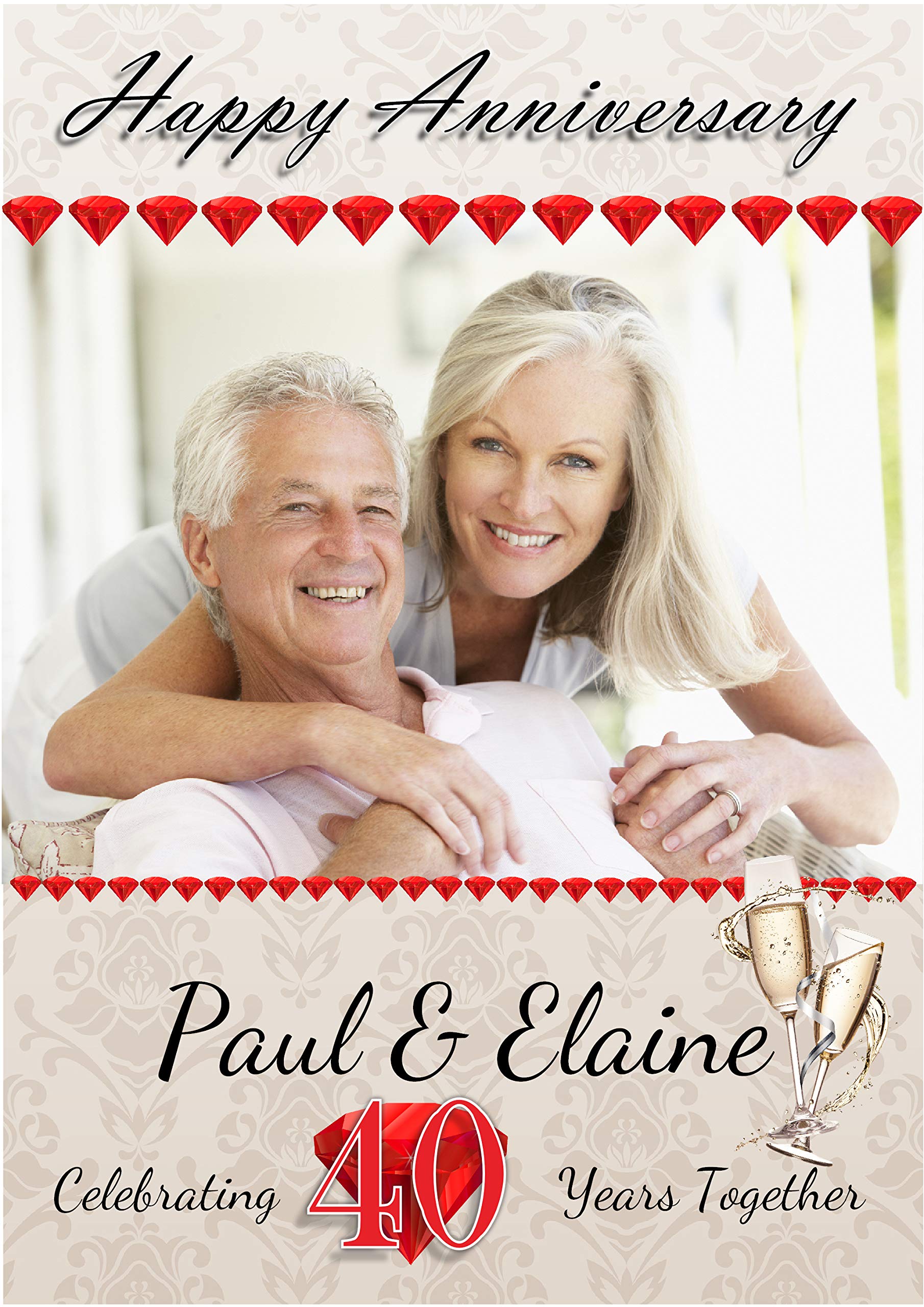 Personalised Ruby 40th Wedding Anniversary Photo Poster Banner N72 (A4 (21 x 29.7cm))