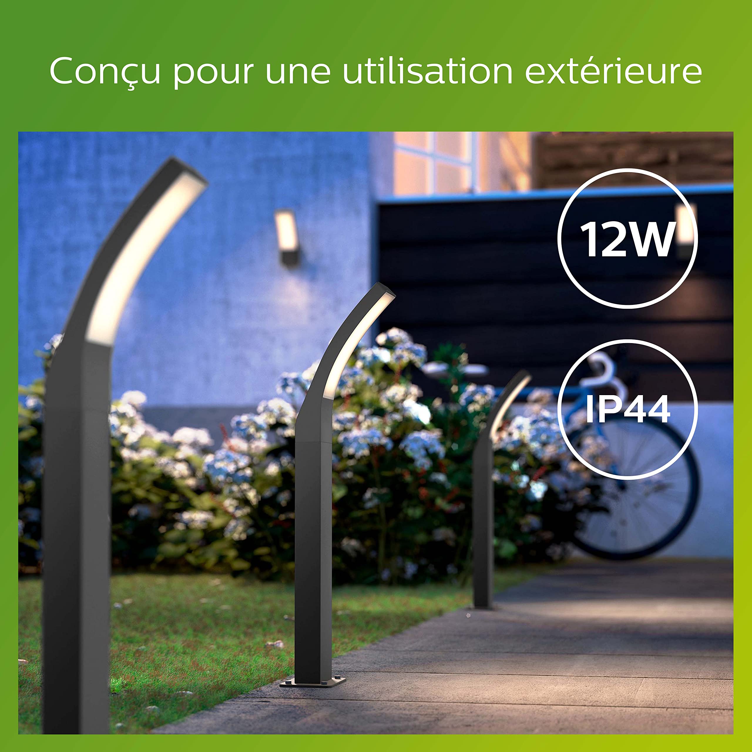 Philips Borne Exterieur LED, Luminaire Exterieur, Gris Anthracite, Résistant à l'eau IP44, Philips Splay pour éclairage de votre maison, jardin et terrasse