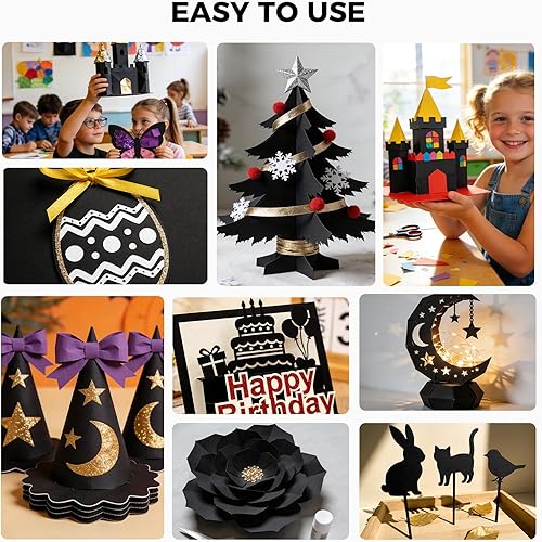 Miniatura 5 de Koogel 27 hojas de papel de cartulina negra de 8.27 x 11.7 pulgadas, tamaño A4, cartulina pesada de 92 libras/8.82 oz/m² para hacer tarjetas,