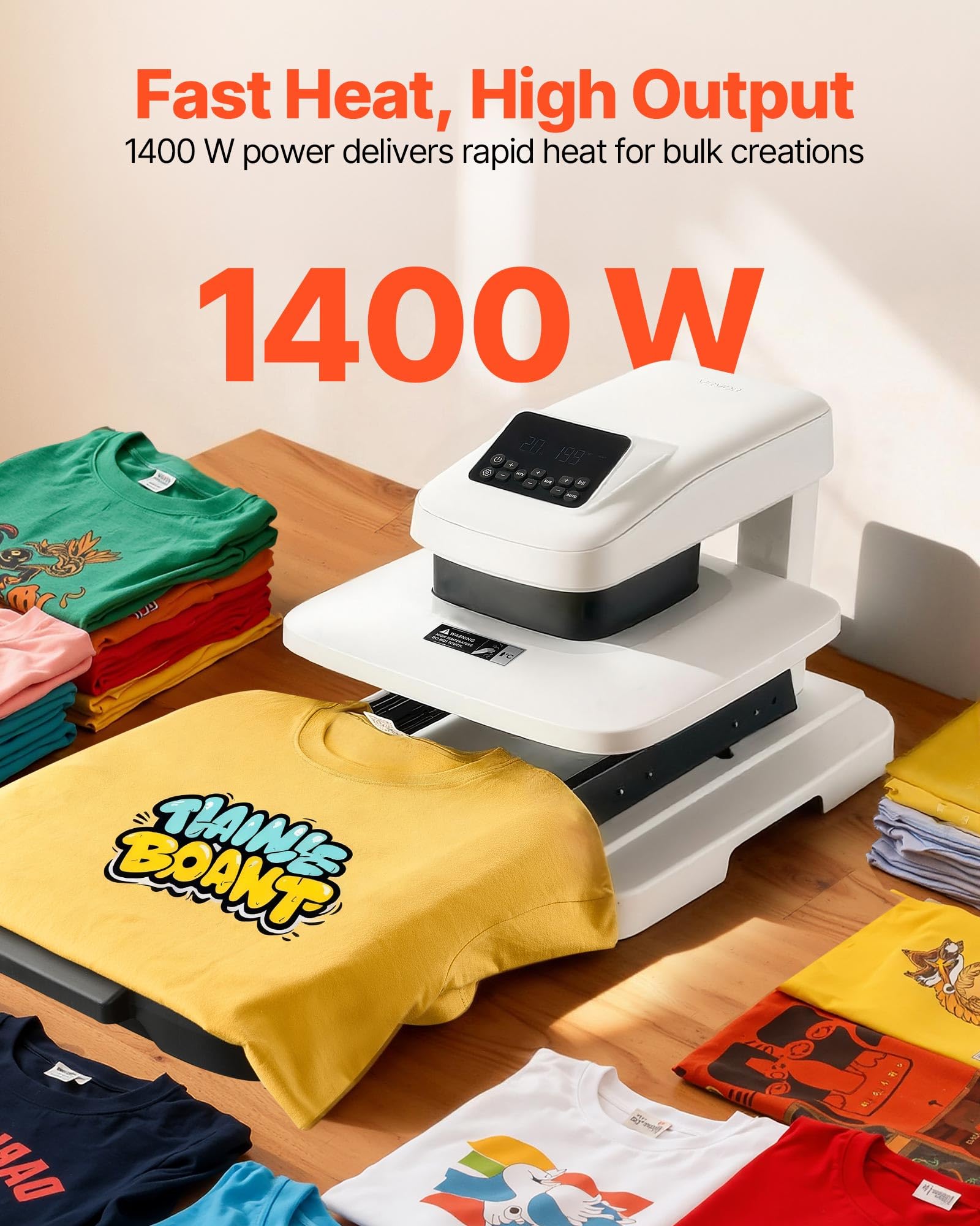 VEVOR Prensa Térmica Automática 38 x 38 cm Máquina de Sublimación Blanca | Impresión de Calor para Personalizar Camiseta Sudadera Bolsa Manta, 1400 W, Presión Ajustable, Apagado Automático, Bricolaje