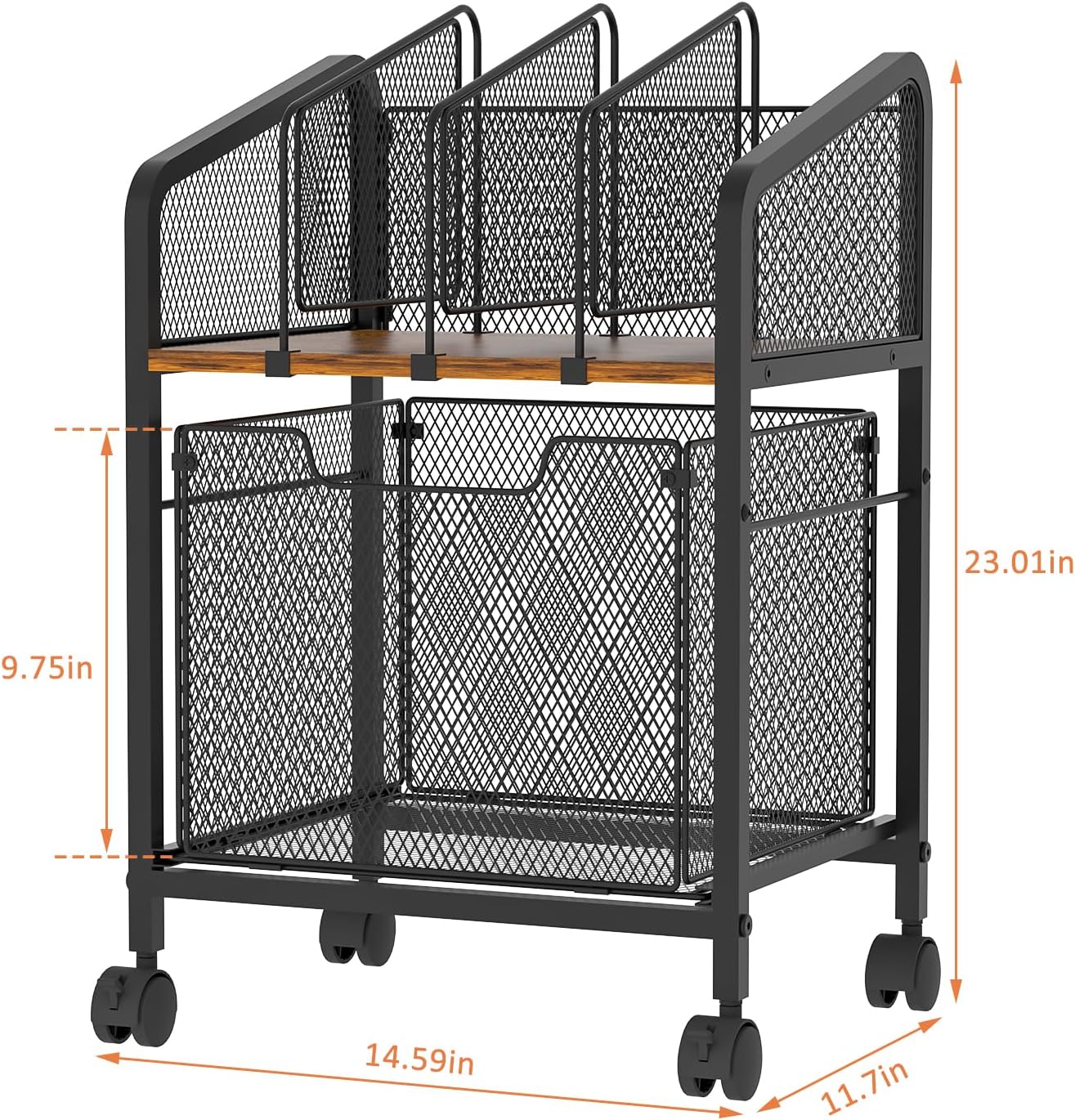Rolling File Cabinet with Adjustable Dividers, Vertical Filing Cabinet with Storage Drawer on Lockable Wheels, Hanging File Organizer Beside Under Desk for Office, Home(Patent Pending) - Image 2