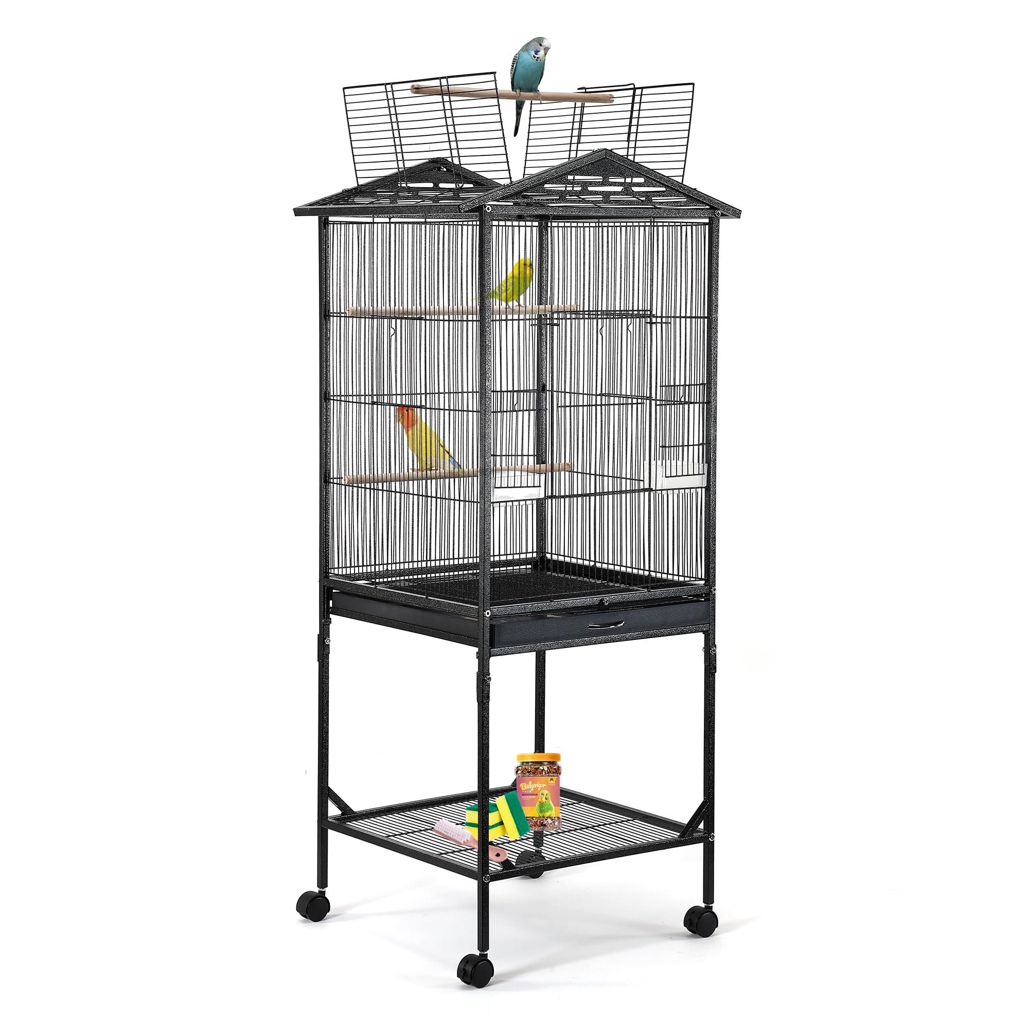 WeGear Bird Cage 47 inch Wrought Iron Parakeets Cage with Play Open Top and Rolling Stand Medium Small Bird Cage for Parrots, Budgerigars, Parakeets,