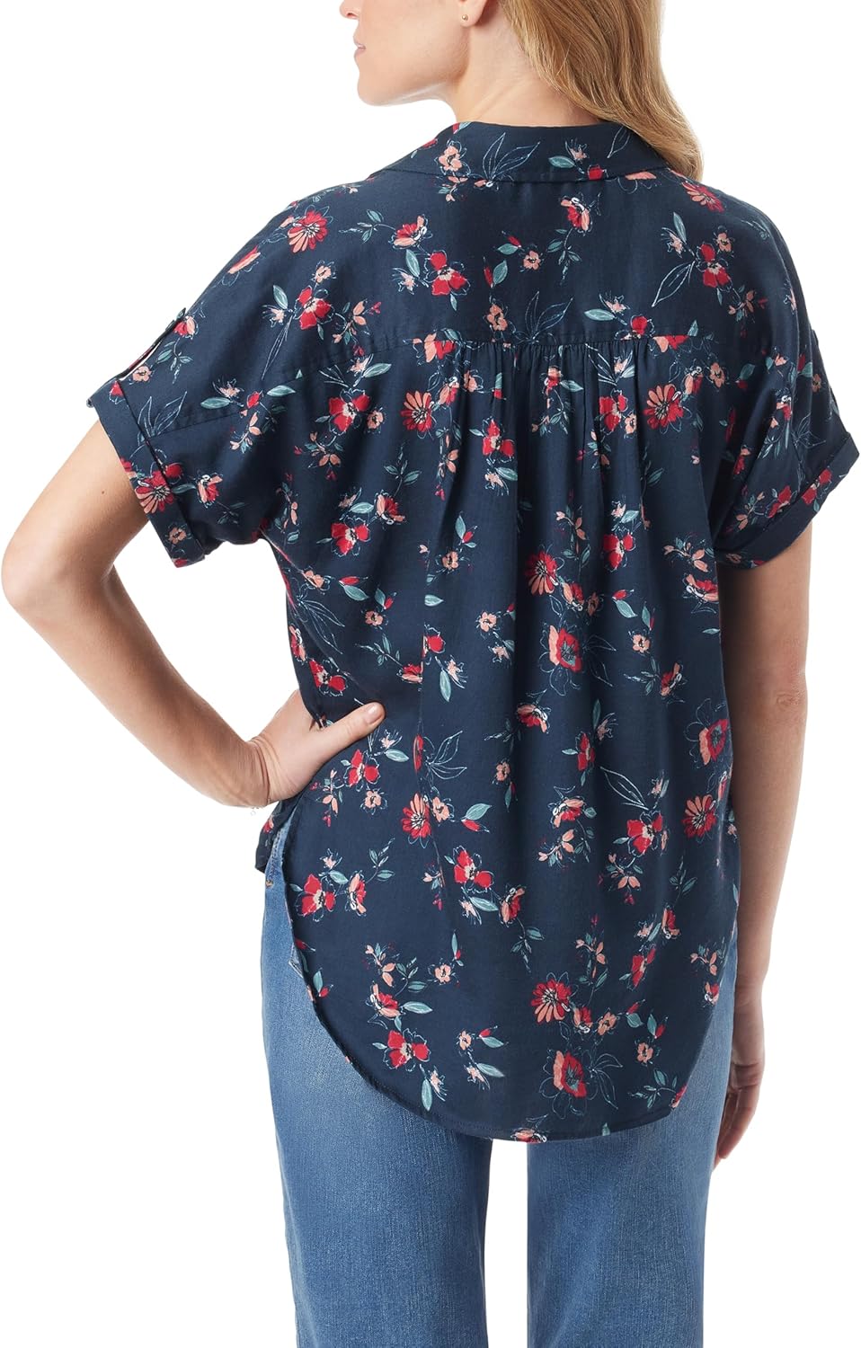 Gloria Vanderbilt Womens Demi Y-Neck Tab Short Sleeve High-Low Button Down Shirt Standard - Image 2