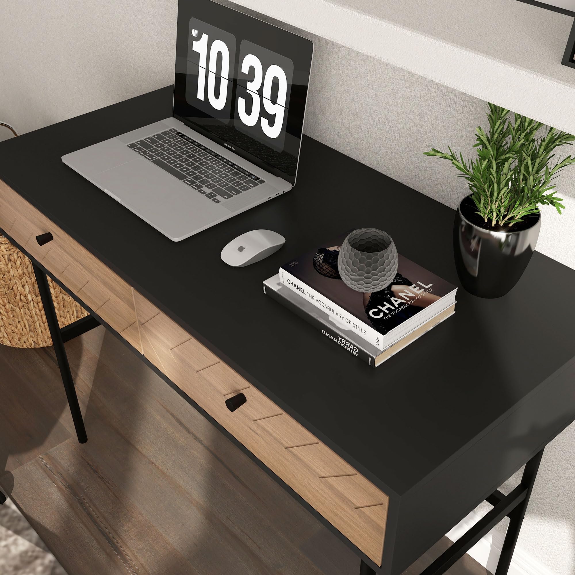 HOMCOM Escritorio con almacenaje Escritorio con cajones Mesa de Ordenador, Estructura metálica, 106L x 50W x 77H cm Negro