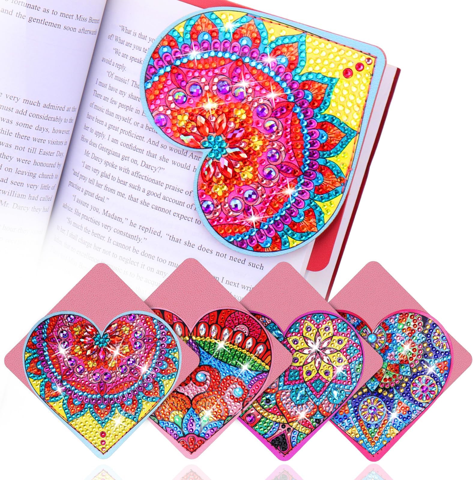 BSRESIN Heart Diamond Art Bookmarks, 4 PCS Diamond Art