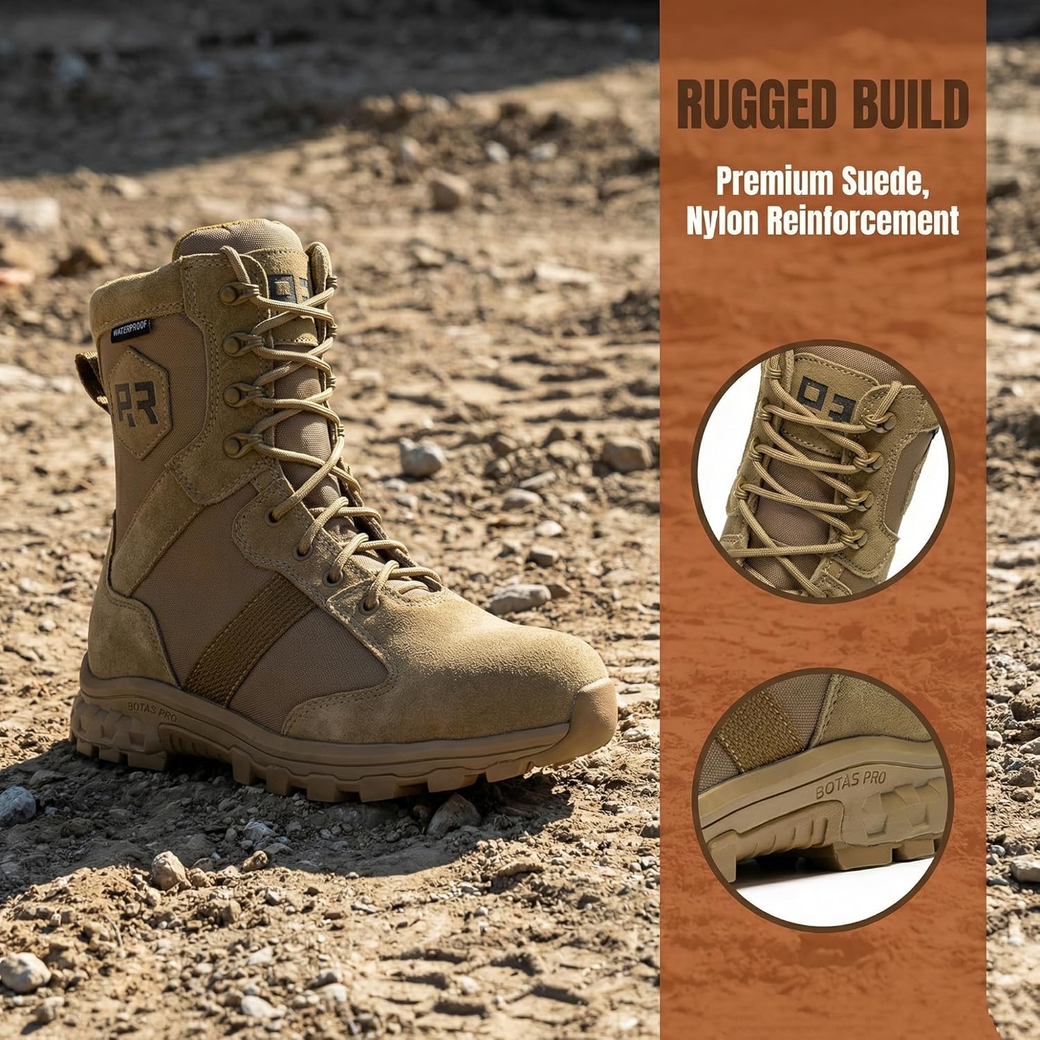 ROCKROOSTER Colmar 8" Men's Military Tactical Combat Boots, Motorcycle Boots, Waterproof Lightweight Hiking Boots, Non-Slip Hunting Boots, EH Standard AB500 520 - Image 6