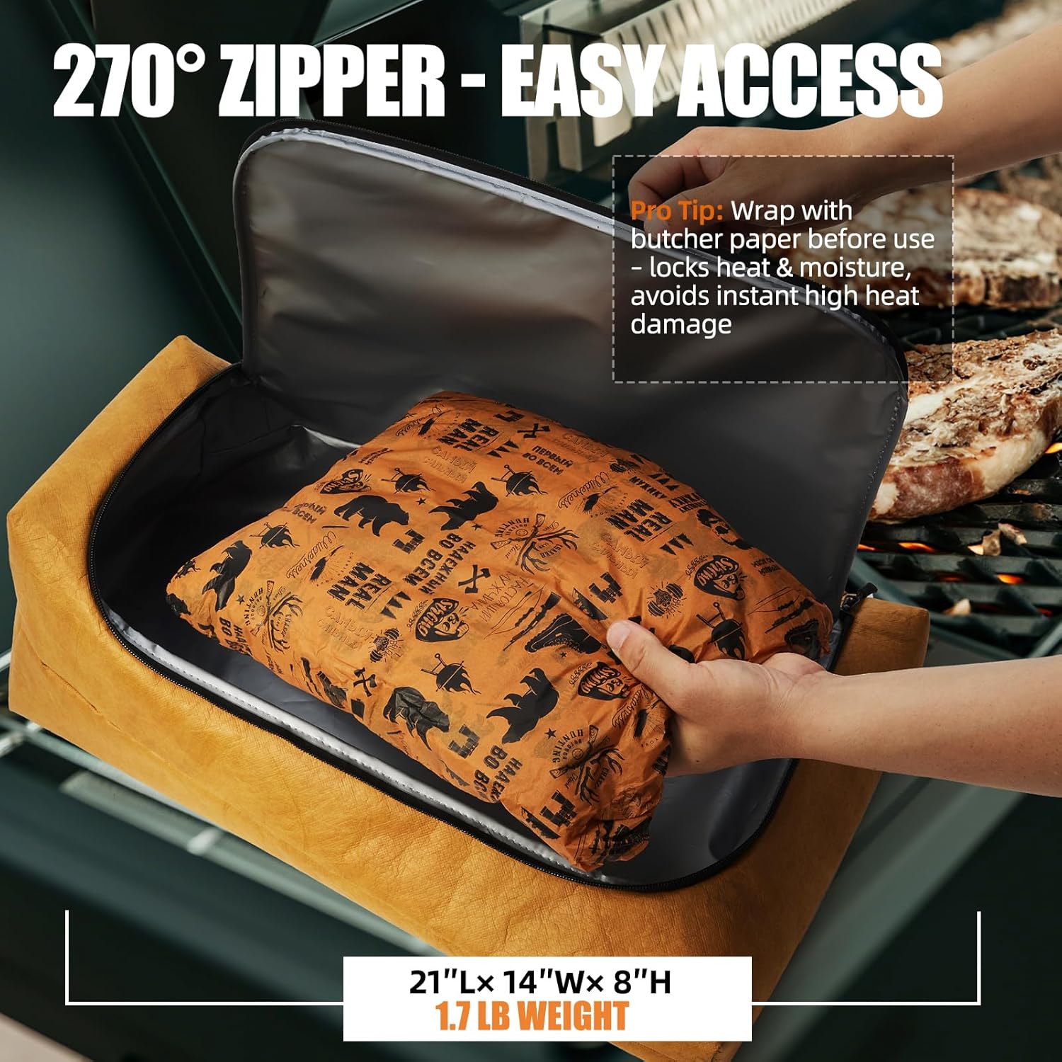 270° Opening BBQ Blanket for Resting Meat, Valentines Day Gift Meat Resting Bag, Leak-Proof Smoker Accessories, Grilling Gift for Pork/Brisket/Turkey - Anniversary Birthday Gift for Men Him Dad - Image 3