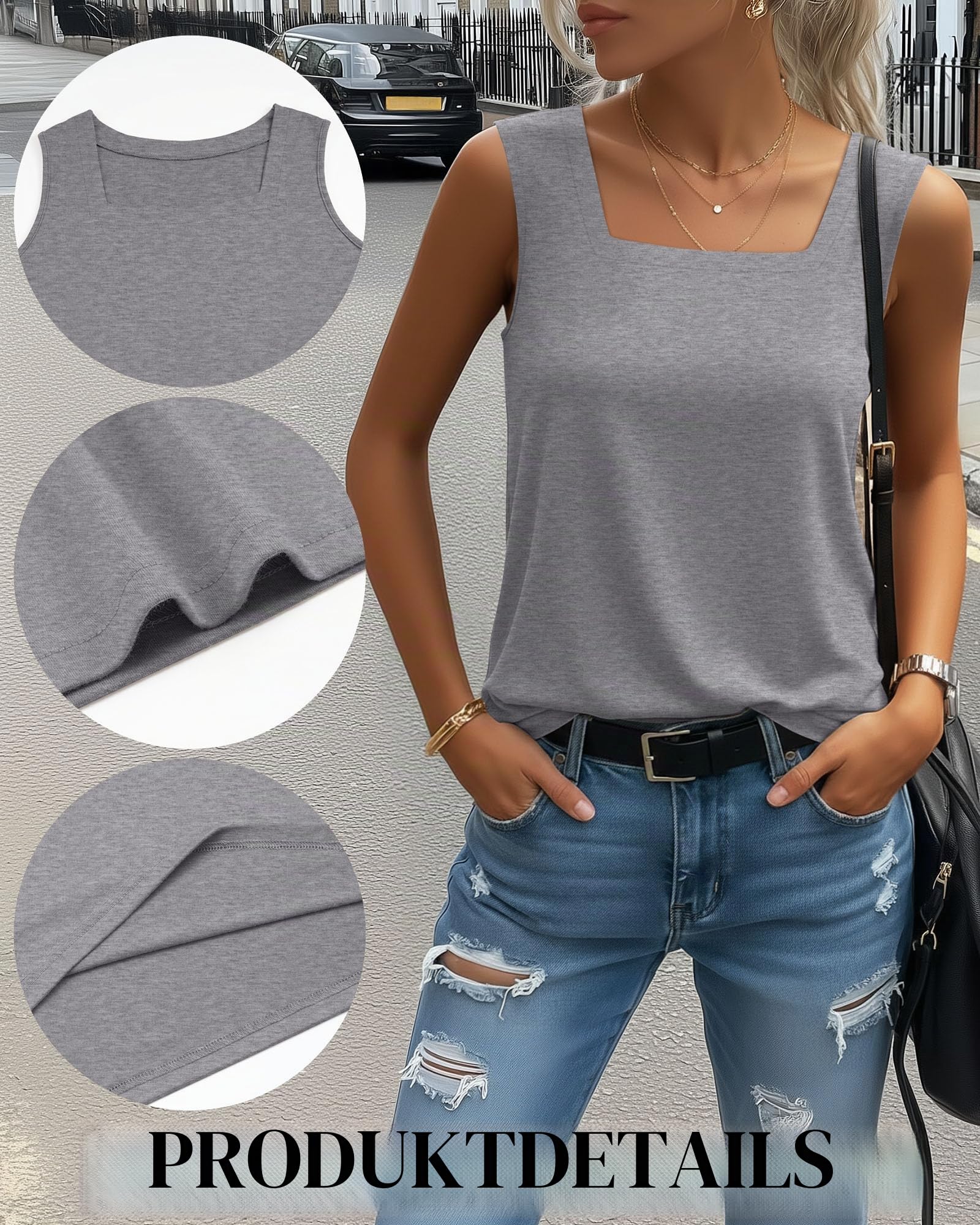 3er Pack Damen Tanktops für Den Sommer Lässige Ärmellose Shirts in Lockerer Passform mit Eckigem Ausschnitt