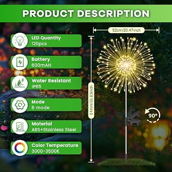 Solar Firework Garden Lights Outdoor, 150 LED 8 Modes Starburst Lights, IP65 Waterproof Dandelion Light for Lawn Pathway Patio Yard Party Backyard Balcony Decoration, 4 Pack [Energy Class A]