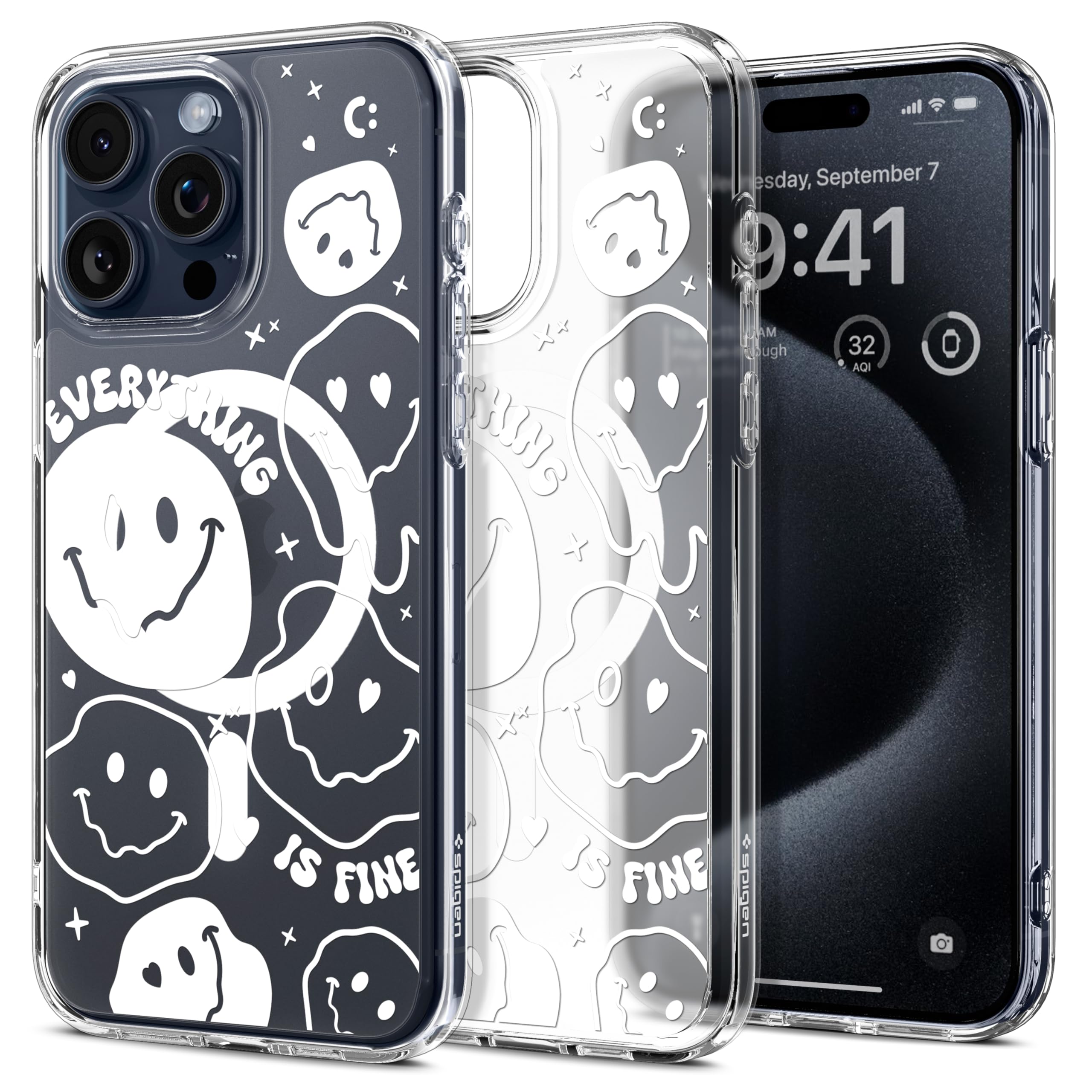 Spigen Collaboration iPhone 15 Pro Max Case Translucent for MagSafe US Military Mil-Spec Ultra Hybrid Magfit ACS07567-XI11137 (Frost Clear/Smile)