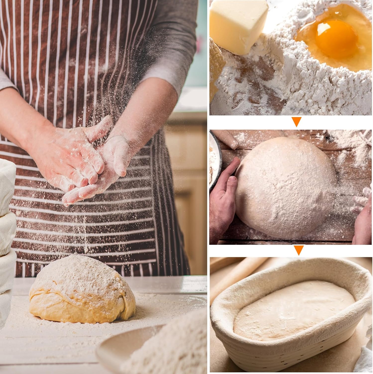 Nisorpa Oval Banneton Bread Proofing Basket Set of 10 Sourdough Banneton Basket Bread Baking Bowl Kit with Cloth Liners and Dough Scrapers for Home Bakery Bread Bakers 10 Inch - Image 5