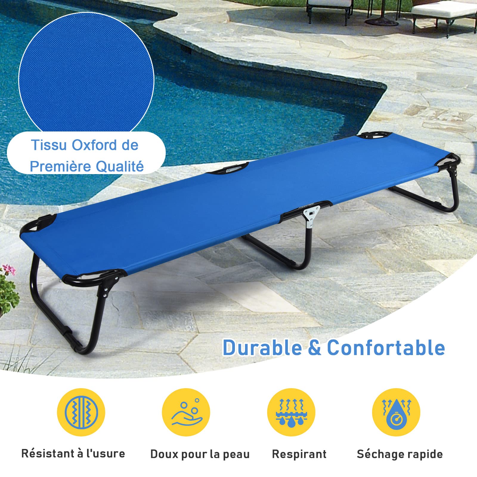 GOPLUS Lit de Camping Pliant, Lit de Camp Portable de 191 cm avec Cadre en Acier, Tissu Oxford, Lit de Couchage Militaire/Armée Extérieure, Lit de Couchage Léger pour Camping, Chasse, Randonnée