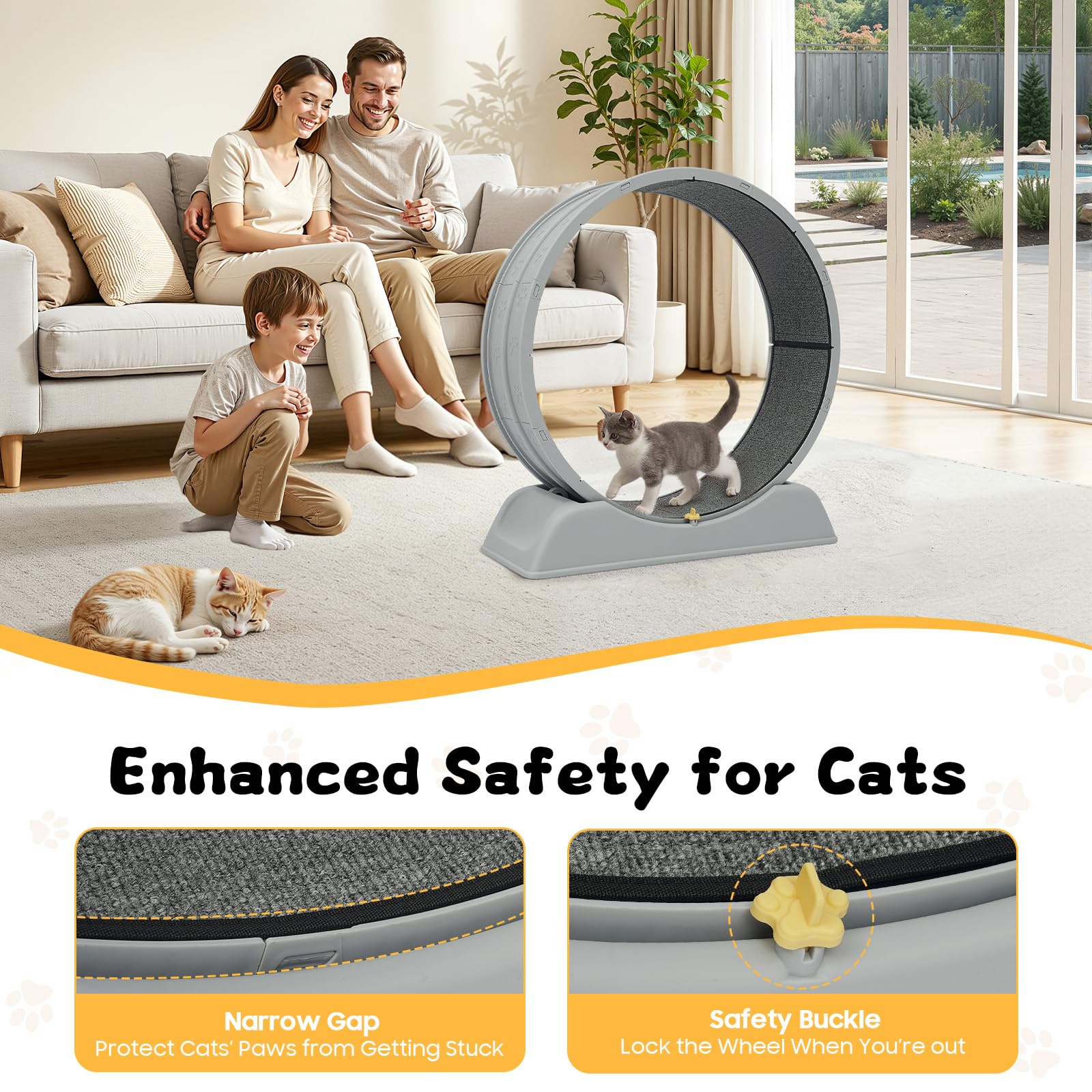 Ruota per gatti 80cm – Grande ruotas per gatti da appartamento, robusta ruota fitness con fibbia di sicurezza, tappeto e canna da pesca giocattolo – Per tutti i gatti fino a 10kg (Grigio)