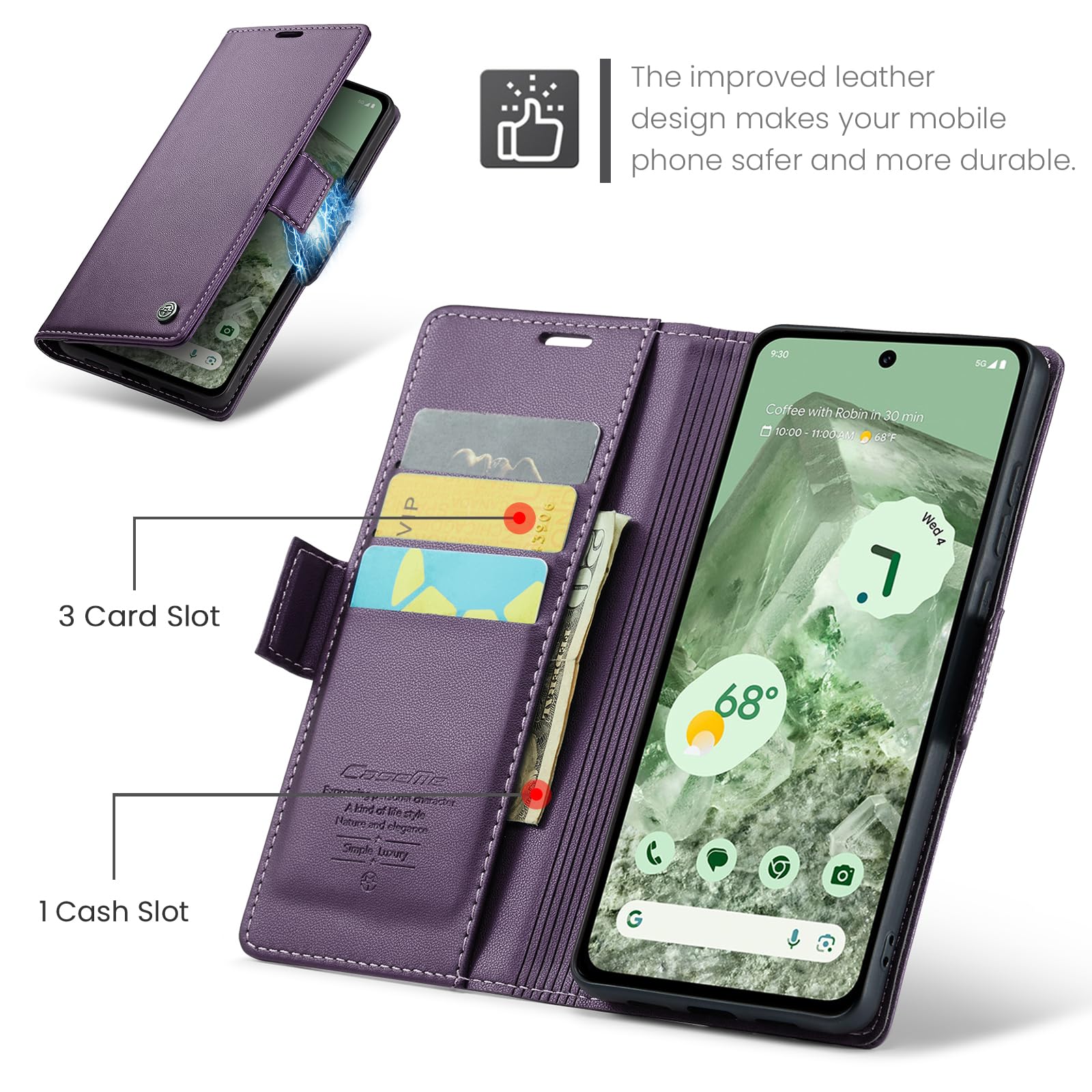 HAII Flip Wallet Case for Google Pixel 8a, with RFID Blocking Credit Card Slot Kickstand Magnetic Closure Protective Phone Cover Women Men for Google Pixel 8a (Purple)