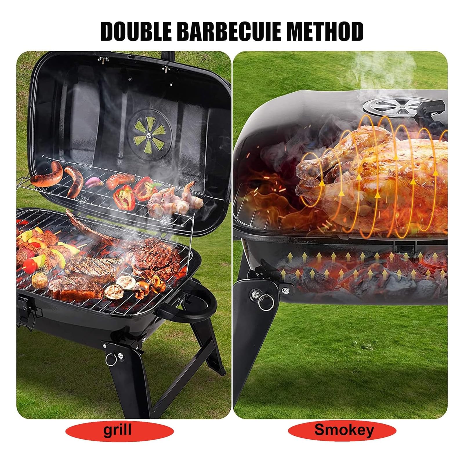 Przenośny grill Chal – składany grill stołowy na kemping i patio, czarny grill Chal do gotowania na świeżym powietrzu i użytku w ogrodzie