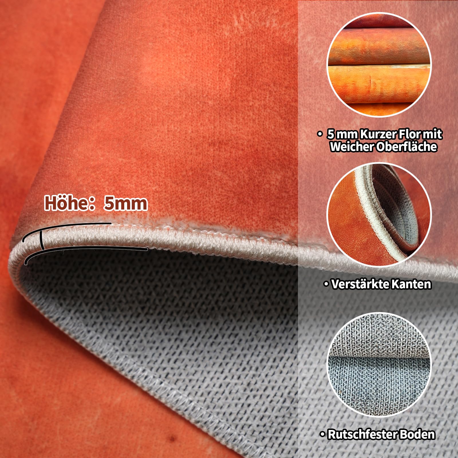 Waschbarer Teppich Wohnzimmer 160x230cm Orange Teppich Kurzflor Moderner Weicher Rugs for Living Room Schlafzimmer Esszimmer Jugendzimmer Kinderzimmer (Braun Orange Rot)