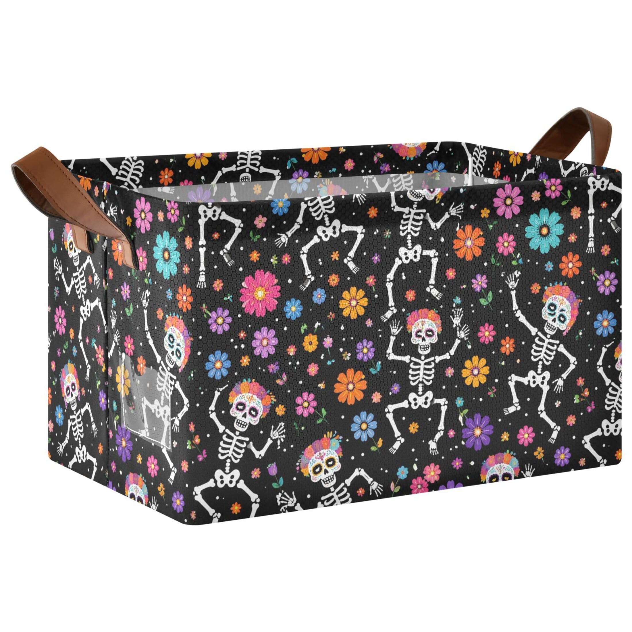 Kutsu Skeletons Foldable Storage Basket Collapsible Bin With Handles For Shelves
