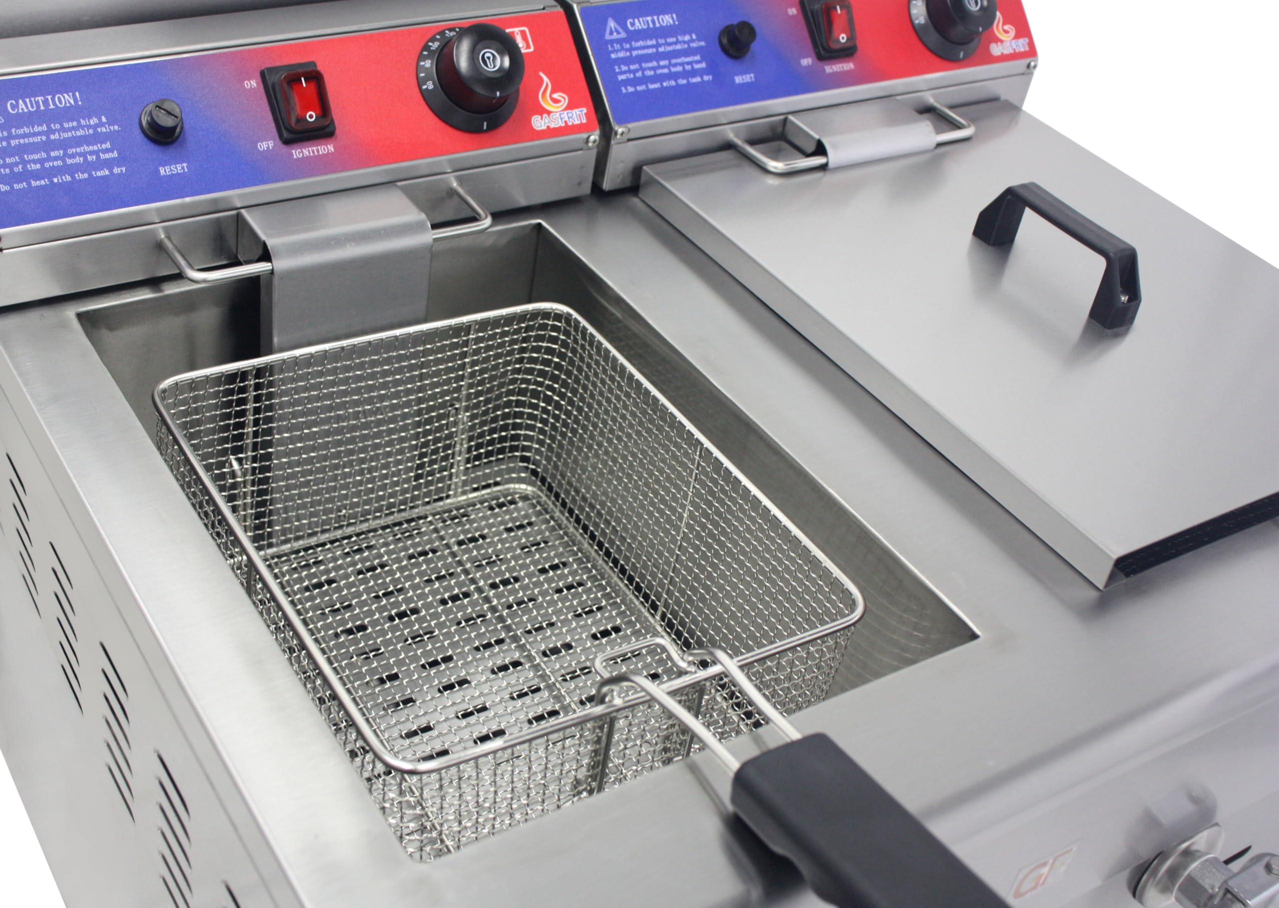 Friggitrice a gas professionale con rubinetto 17 l o 2 x 17 l, acciaio inox, termostato EGO, accensione elettronica, zona fredda, ospitalità, bar, ristoranti (17+17 L)