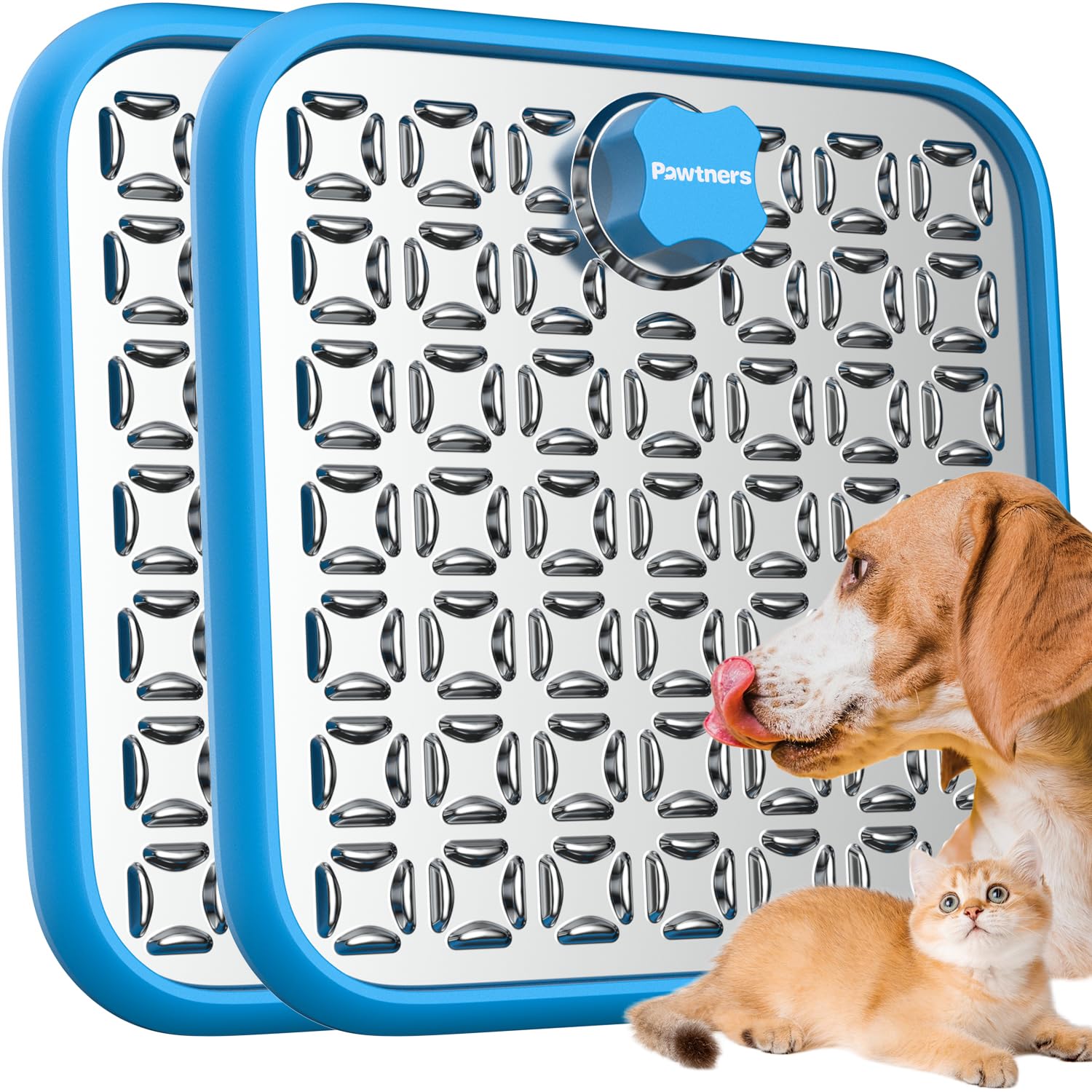 Leckmatte für Hunde:2 Pack Edelstahl Leckmatte für Katzen, Kiste Leckmatte für Hunde Große Rasse, Hund Slow Feeder Matte zum Baden Fellpflege, Langsames Füttern, Langeweile & Angstreduzierer, Blau