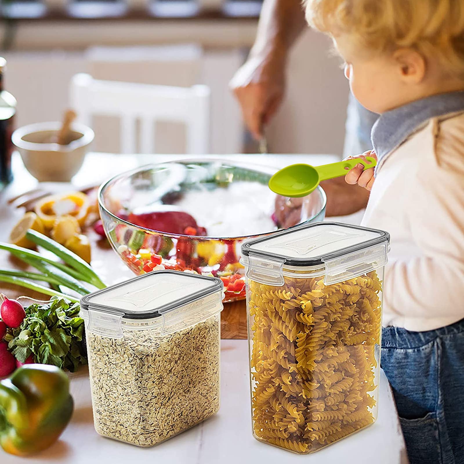 Withosent Vorratsdosen Luftdicht 16er Set, Aufbewahrungsbox Küche mit Deckel aus Plastik, Vorratsbehälter Vorratsdose Organizer für Mehl Müsli Cornflakes(2L 1.6L 0.8L)