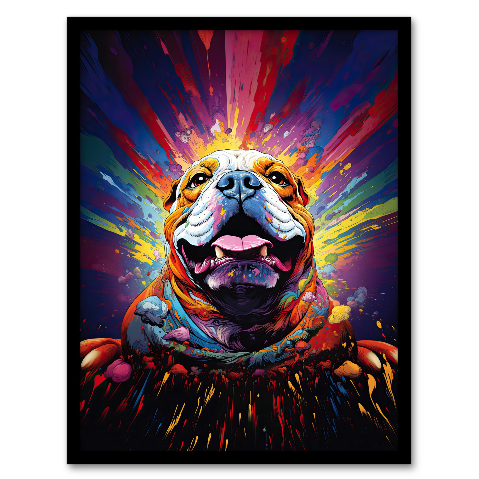 Artery8 Bulldog Dog Lover Gift Pet Portrait Colourful Artwork Painting Artwork Framed Wall Art Print 18X24 Inch