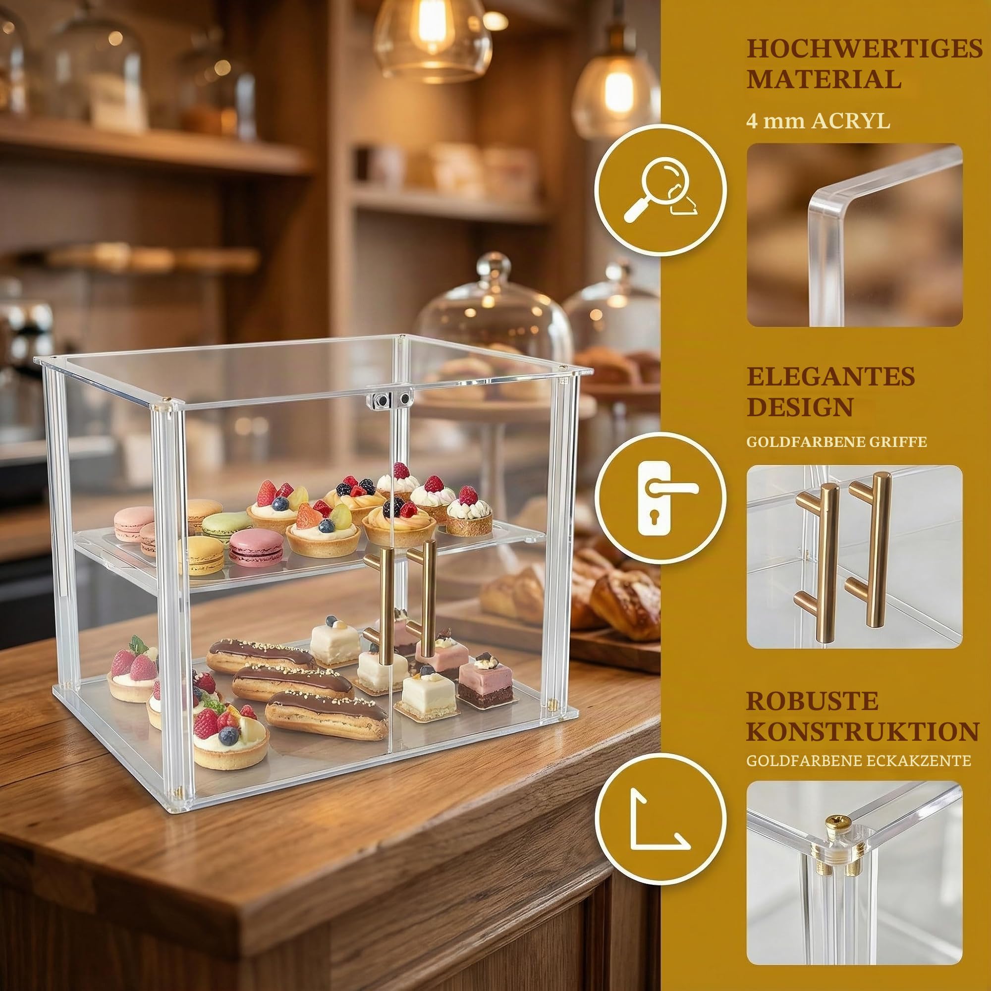 2-stöckige Bäckerei-Vitrine mit magnetischer Tür, Acryl, transparent, für Küche, Arbeitsplatte, Lebensmittelvitrine, hält frisch für Donut-Bagels, Kuchen, Kekse (2-stöckige Vitrine)