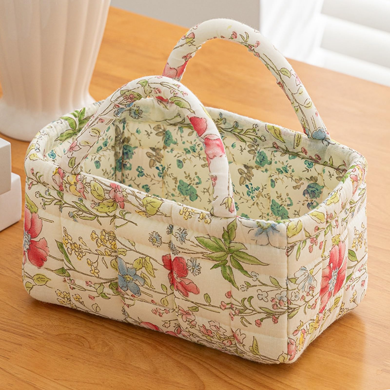 Floral Fabric Storage Basket – Portable Collapsible Laundry Bin with Handles, for Closet, Bedroom – Stores Socks, Keys, Toys(Floral P2-19)