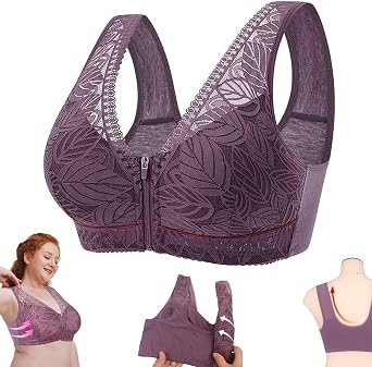FETNHU Camilace - Comfort Wireless Front Close Bra, Womens NO Underwire Ultra-Thin Breathable Soft Lace Zip Front Sports Bra