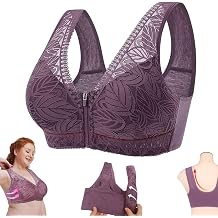 FETNHU Camilace - Comfort Wireless Front Close Bra, Womens NO Underwire Ultra-Thin Breathable Soft Lace Zip Front Sports Bra