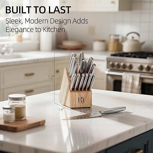 Miniatura 8 de Juego de cuchillos de alta calidad para cocina, 14 piezas, acero inoxidable japonés de alto carbono UltraSharp con bloque y afilador incorporado,