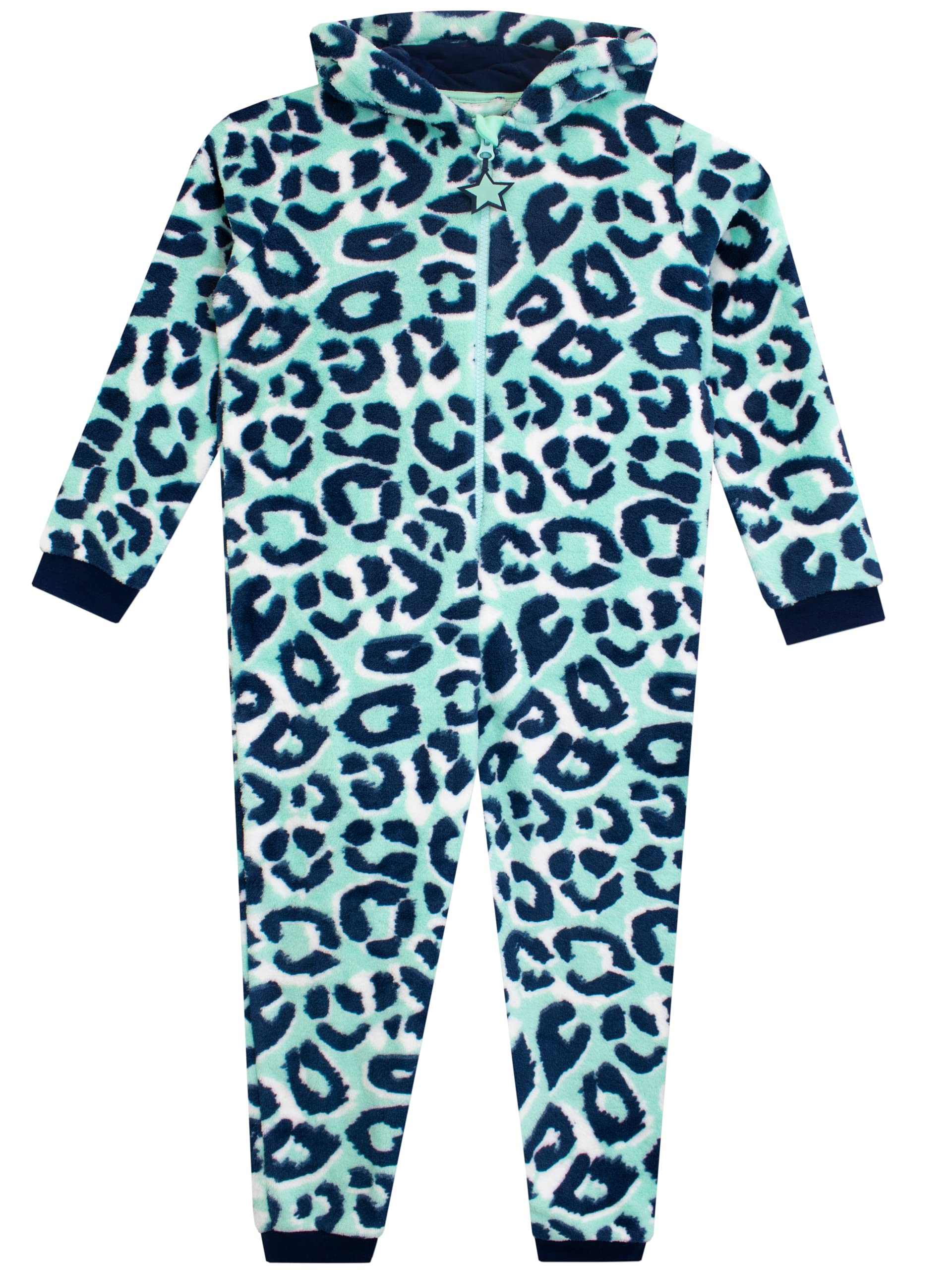 Harry Bear Girls Blue Leopard Print Onesie | Hooded Onesie | Fluffy Onesies For | 12-13 Years