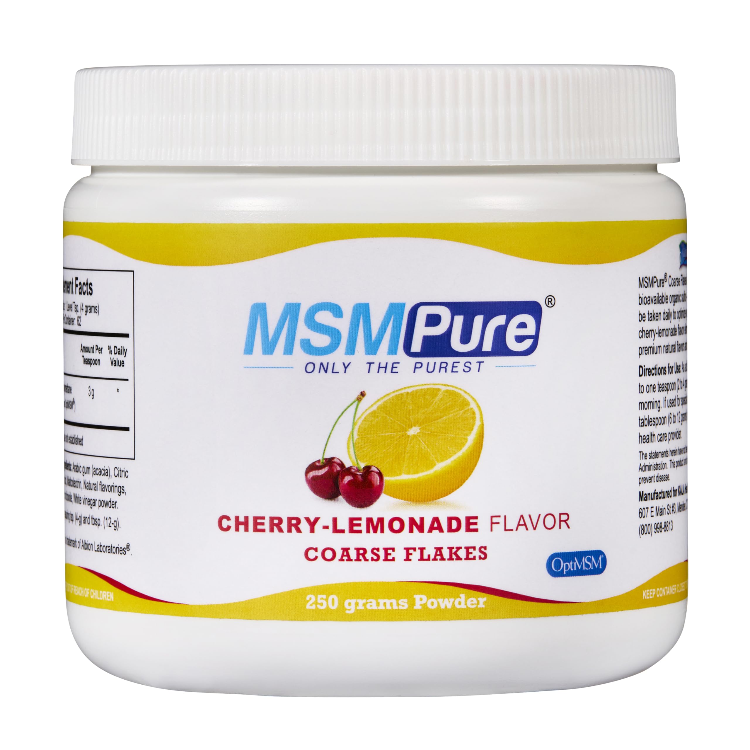 KALA HEALTH MSMPure Cherry Lemonade Flavored Coarse MSM Powder Flakes – US-Made MSM for Joint Health, Skin Appearance, and Hair & Nail Support – 8.8 oz, Organic Sulfur