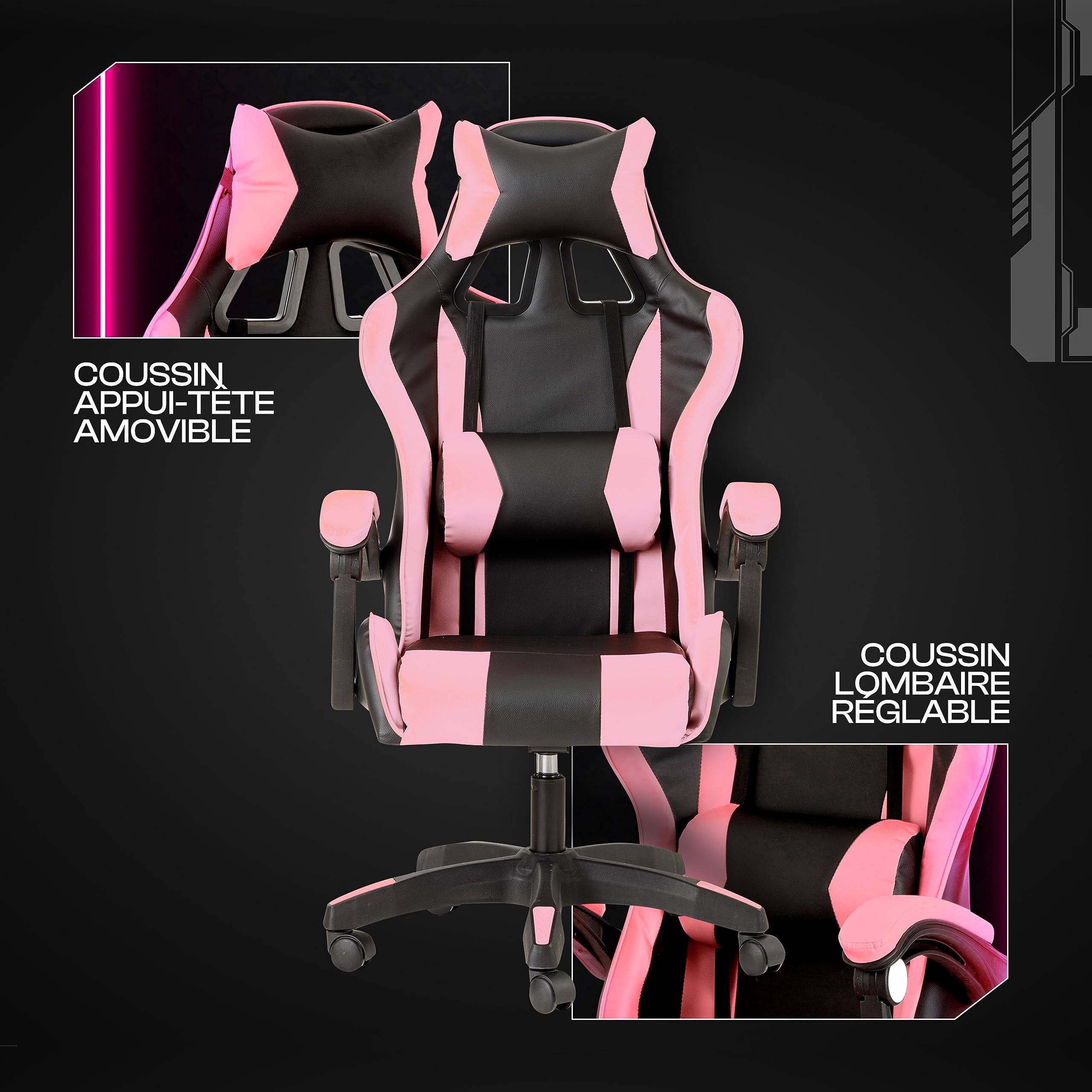 Baroni Home Chaise de Gaming, Chase de Jeux Ergonomique Chaise de Bureau avec Confortable Dossier réglable, Appui-tête et Soutien Lombaire, Rose