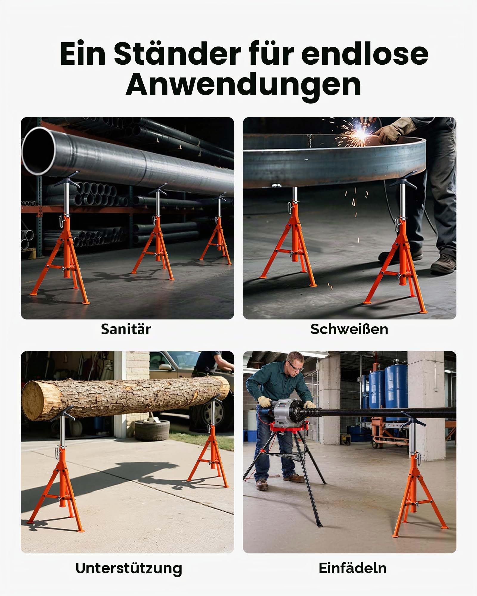 VEVOR Rollenständer 1134kg Tragfähigkeit Rollenbock #45 Stahl Rollbock Höhenverstellbar von 690 bis 1320 Klappbock Unterstellbock Arbeitsbock Montagebock für Tischsäge Hobelmaschine Schleifmaschine