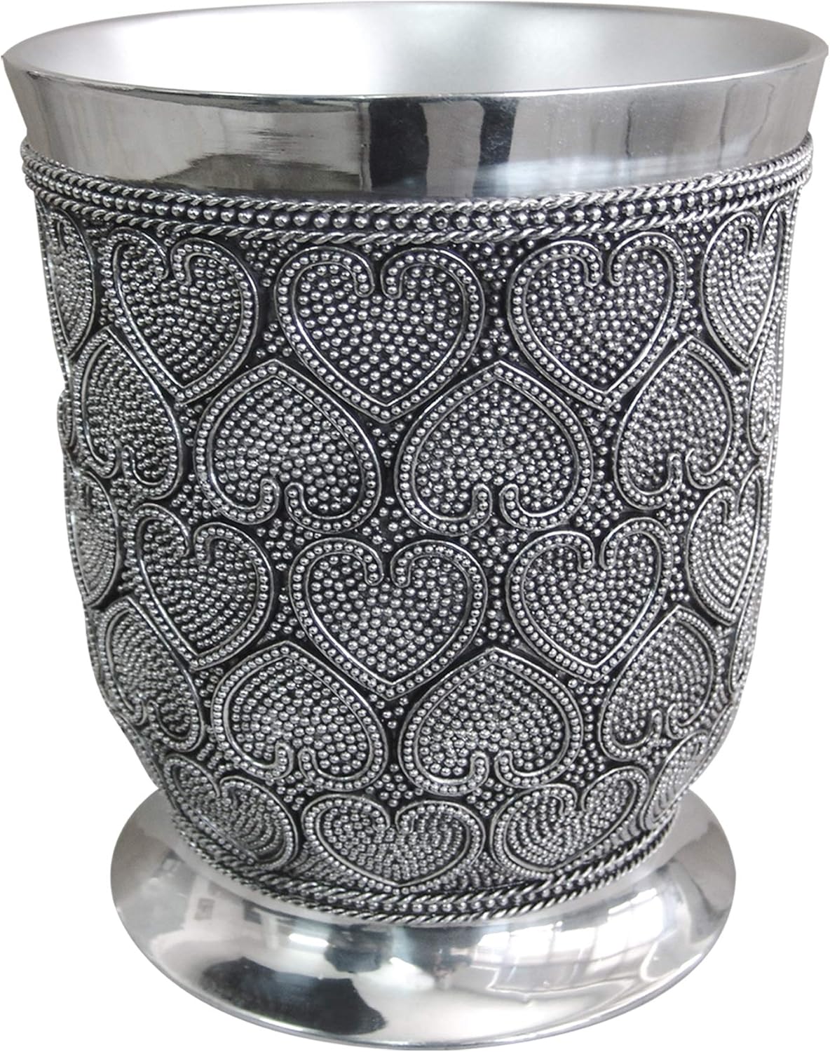 nu Steel Beaded Heart Resin Decorative Small Trash Can Wastebasket, Garbage Container Bin for Bathrooms, Powder Rooms, Kitchens, Home Offices - Chrome