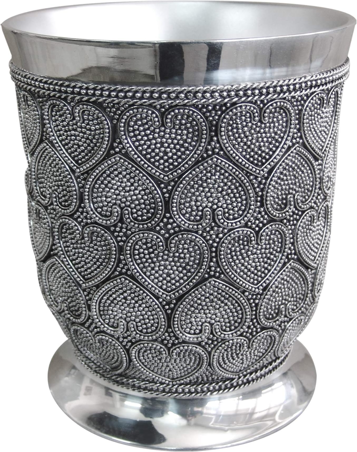 nu steel Beaded Heart Resin Decorative Small Trash Can Wastebasket, Garbage Container Bin for Bathrooms, Powder Rooms, Kitchens, Home Offices-Chrome, Large, Silver